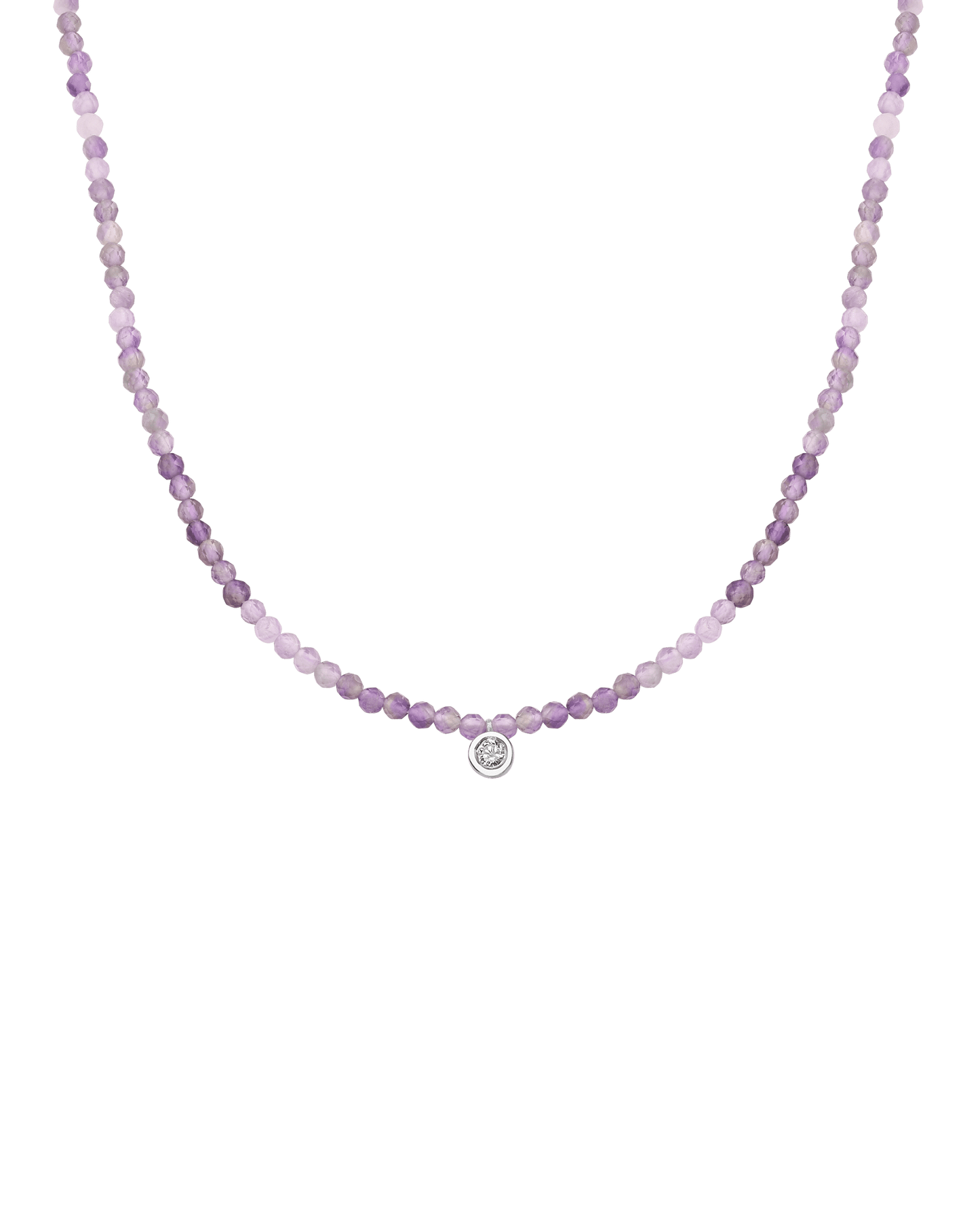 Purple Amethyst Gemstone & Diamond Necklace - 14K White Gold Necklaces magal-dev Medium: 0.04ct 14" 