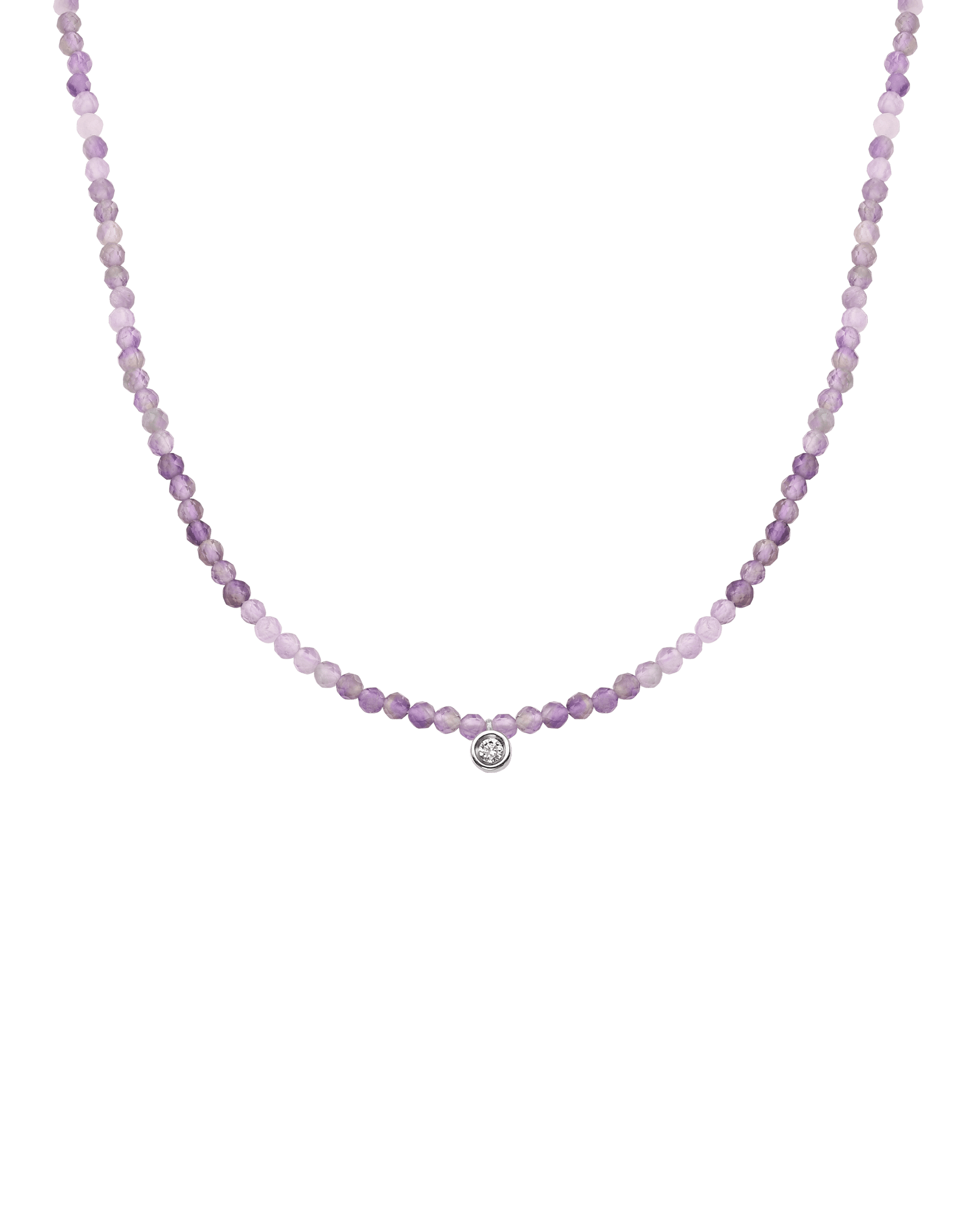 Purple Amethyst Gemstone & Diamond Necklace - 14K White Gold Necklaces magal-dev Small: 0.03ct 14" 