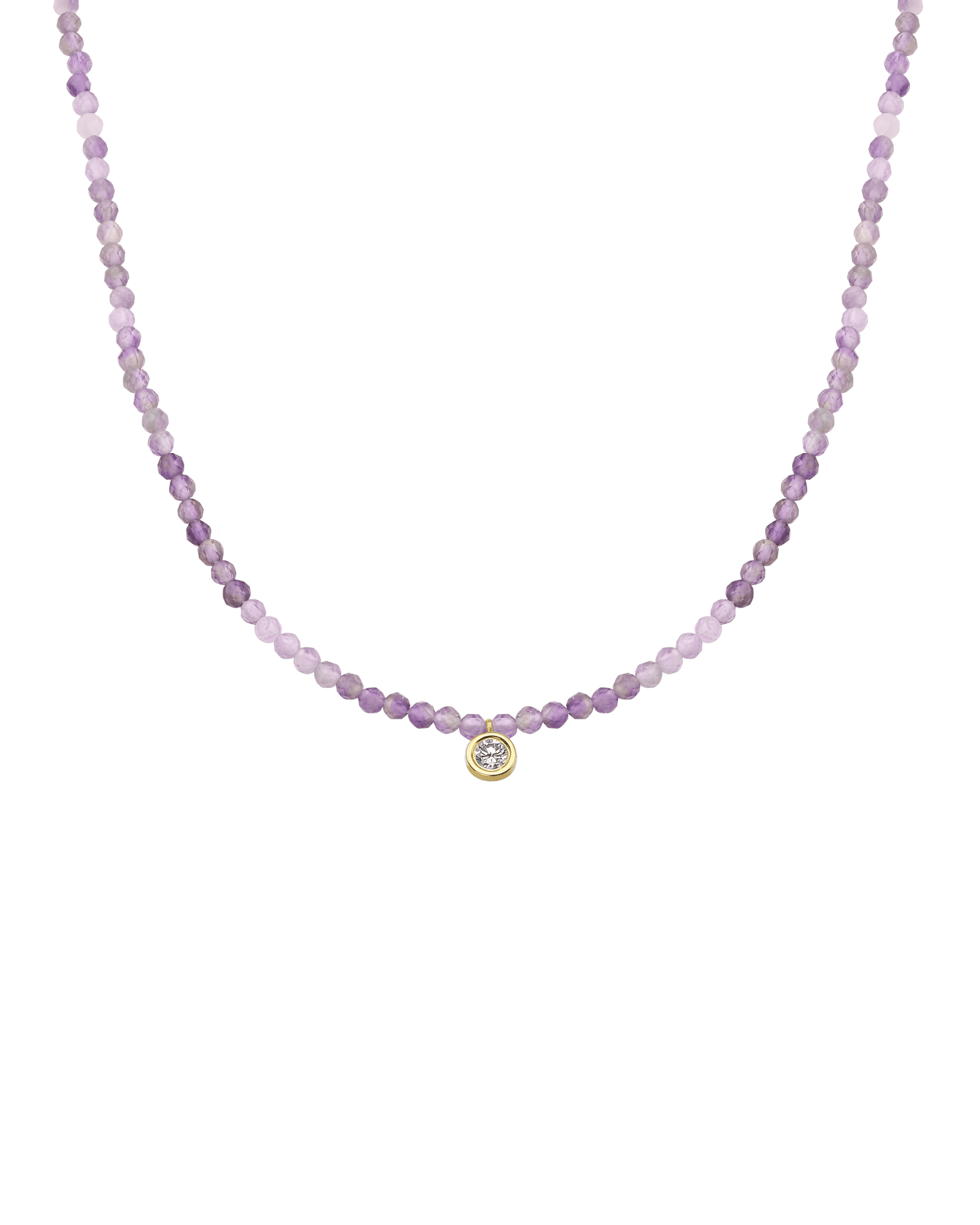 Purple Amethyst Gemstone & Diamond Necklace - 14K Yellow Gold Necklaces magal-dev Large: 0.1ct 14" 