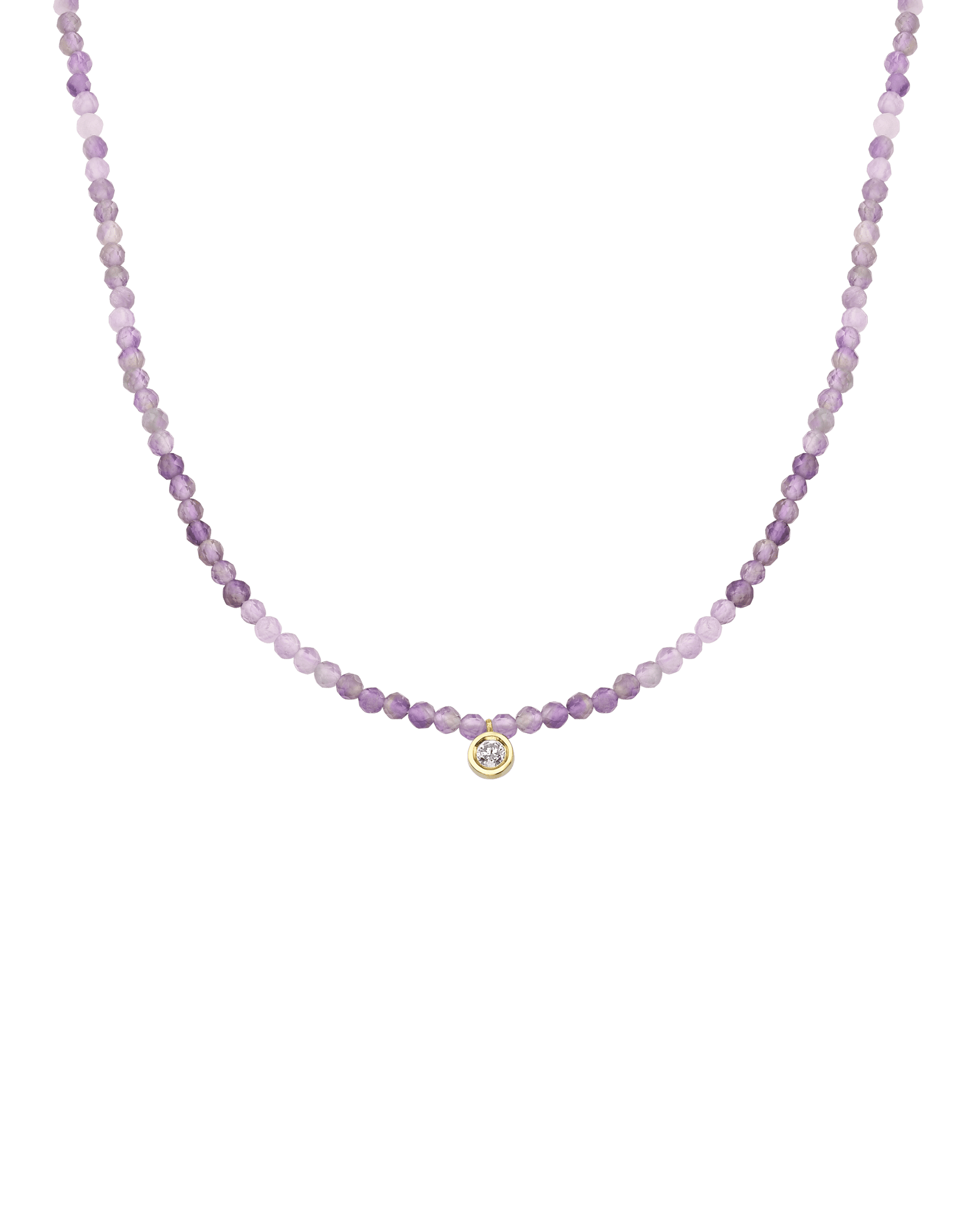 Purple Amethyst Gemstone & Diamond Necklace - 14K Yellow Gold Necklaces magal-dev Medium: 0.04ct 14" 