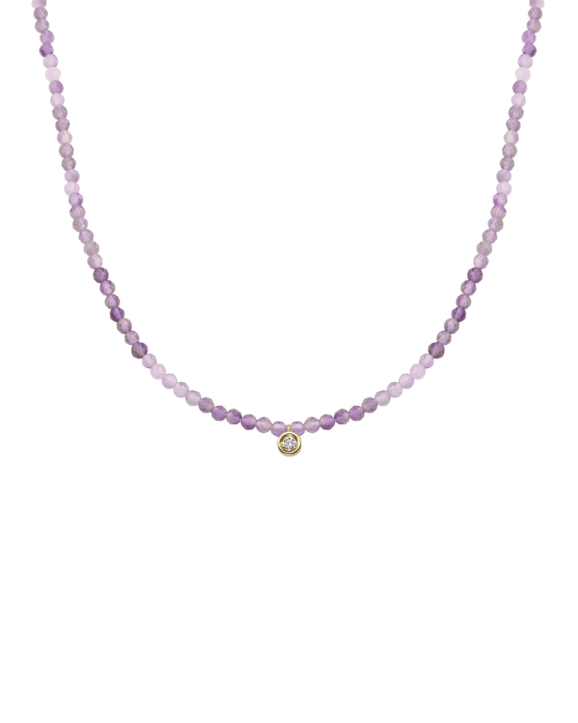 Purple Amethyst Gemstone & Diamond Necklace - 14K Yellow Gold Necklaces magal-dev Small: 0.03ct 14" 