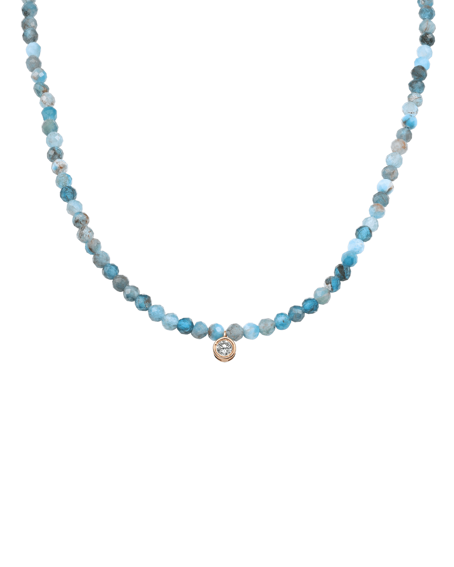 The Gemstone & Diamond Necklace - 14K Rose Gold Necklaces 14K Solid Gold Natural Turquoise Large: 0.1ct 14"