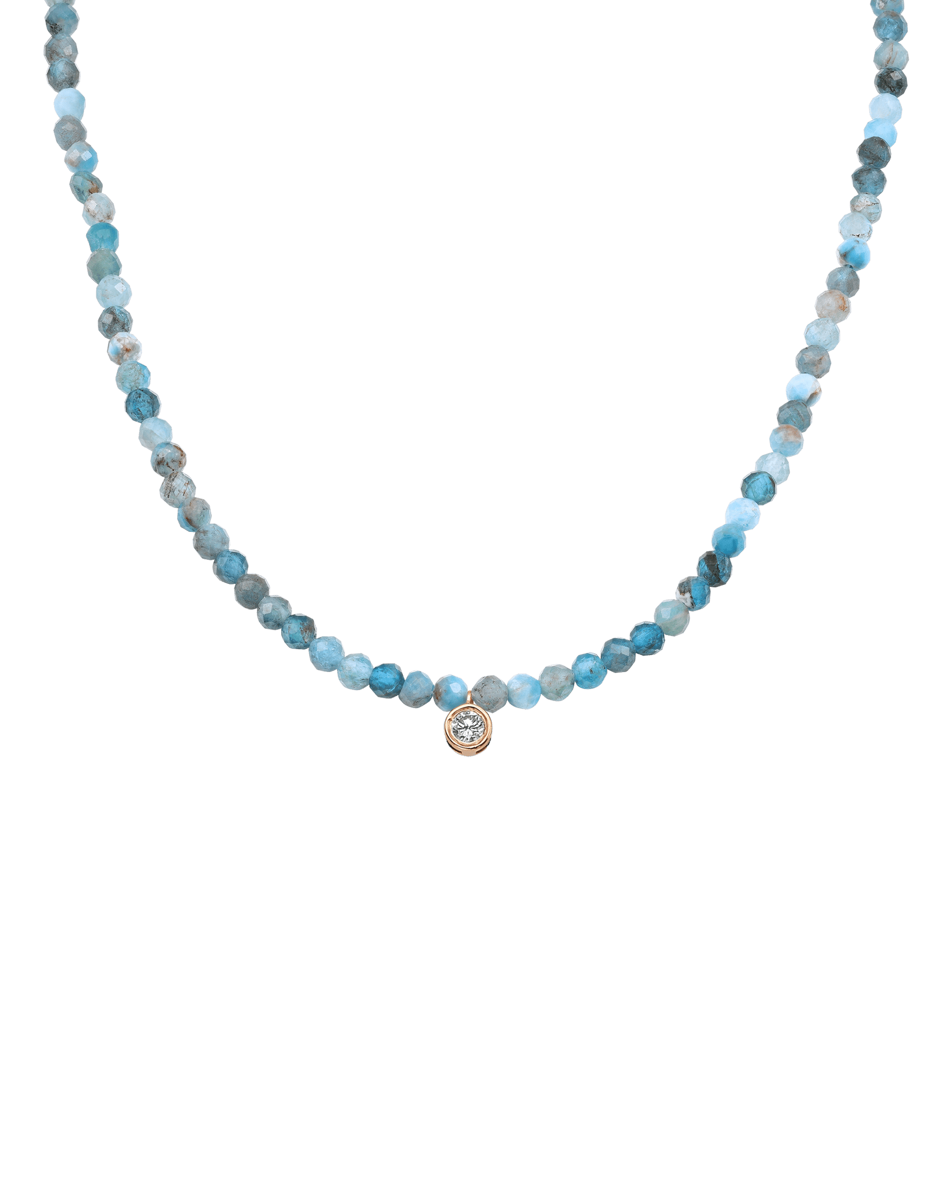 The Gemstone & Diamond Necklace - 14K Rose Gold Necklaces 14K Solid Gold Natural Turquoise Large: 0.1ct 14"
