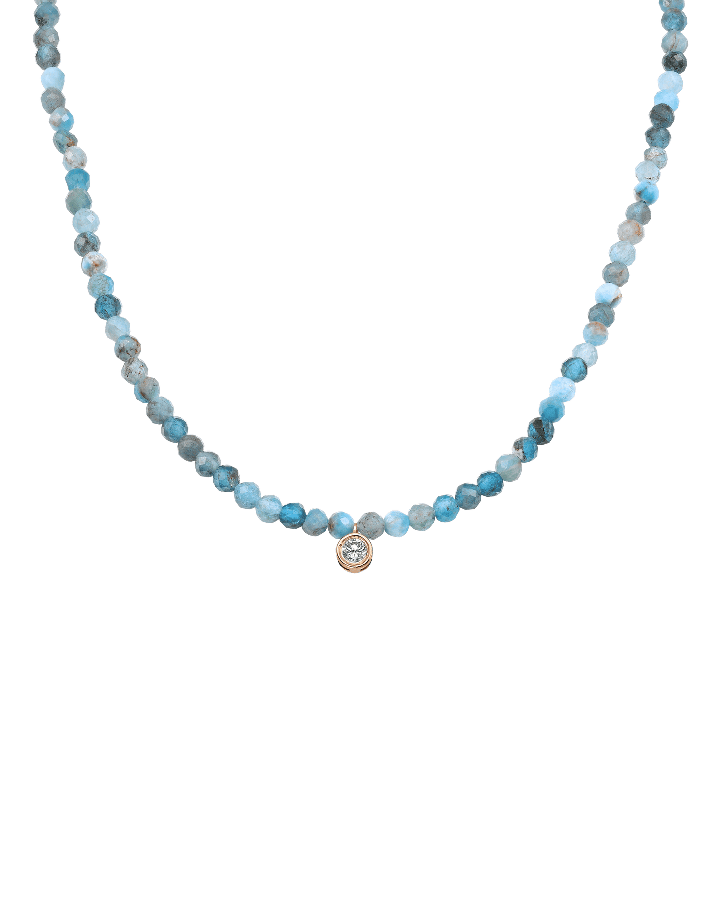 Collier Pierres Précieuses & Diamant - Or Rose 14 carats Necklaces magal-dev Turquoise naturel Large: 0.10 carats 35cm