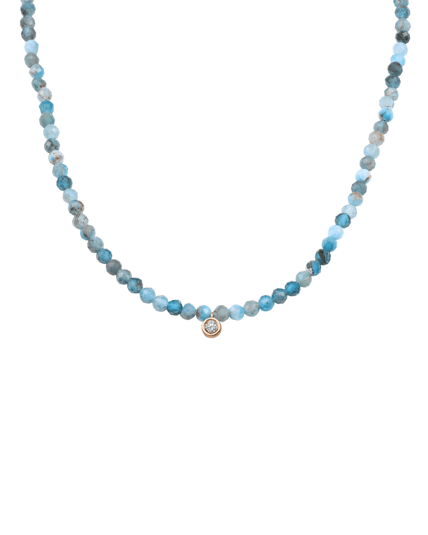 Collier Pierres Précieuses & Diamant - Or Rose 14 carats Necklaces magal-dev Turquoise naturel Medium: 0.05 carats 35cm