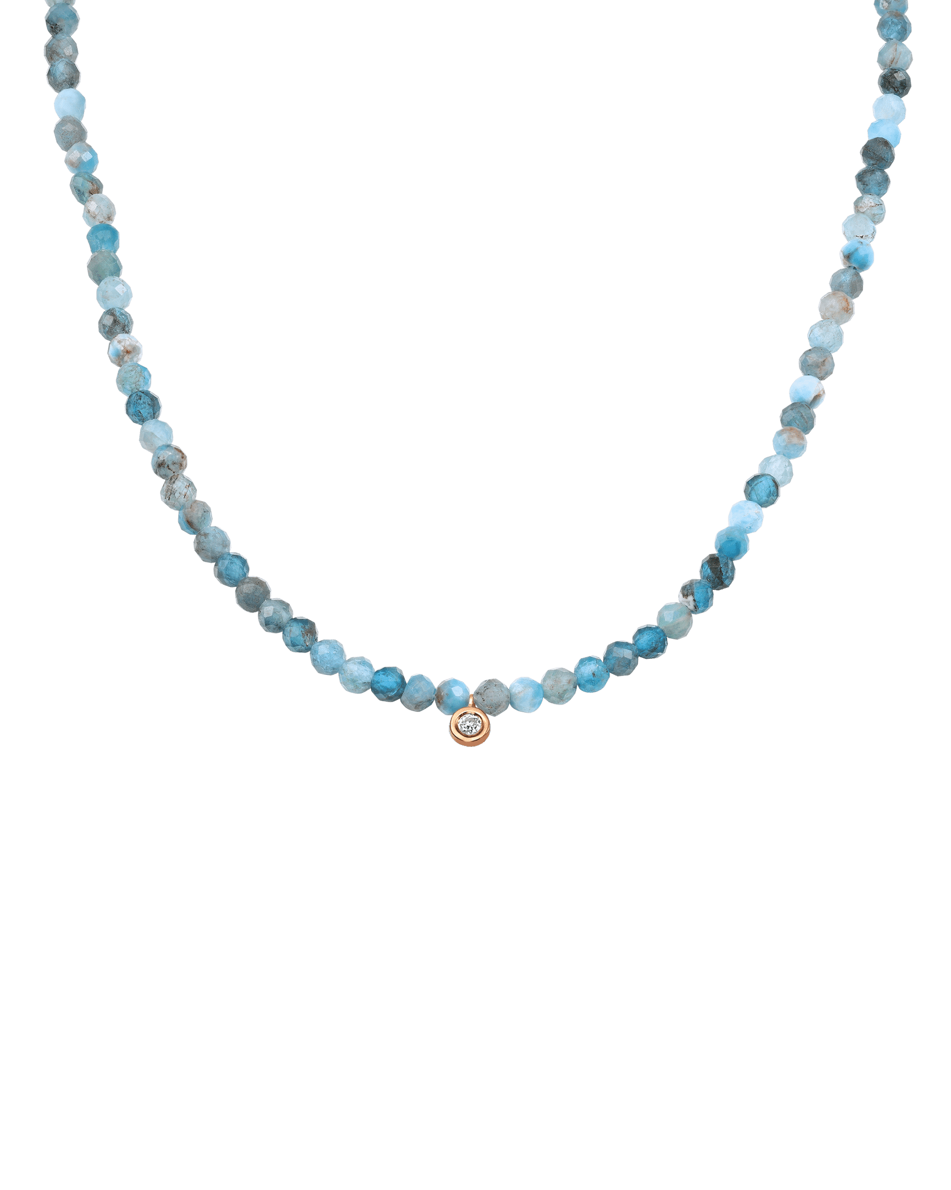 Collier Pierres Précieuses & Diamant - Or Rose 14 carats Necklaces magal-dev Turquoise naturel Small: 0.03 carats 35cm