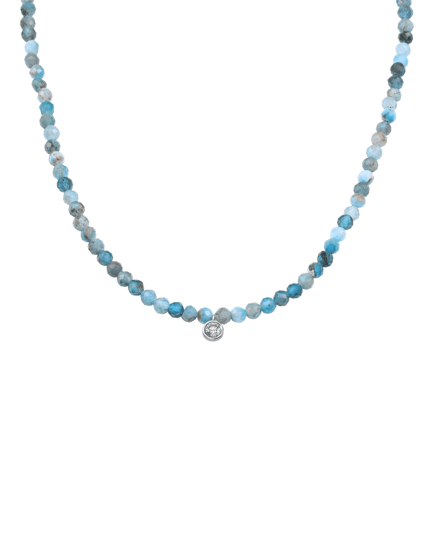 Collier Pierres Précieuses & Diamant - Or Blanc 14 carats Necklaces magal-dev Turquoise naturel Large: 0.10 carats 35cm