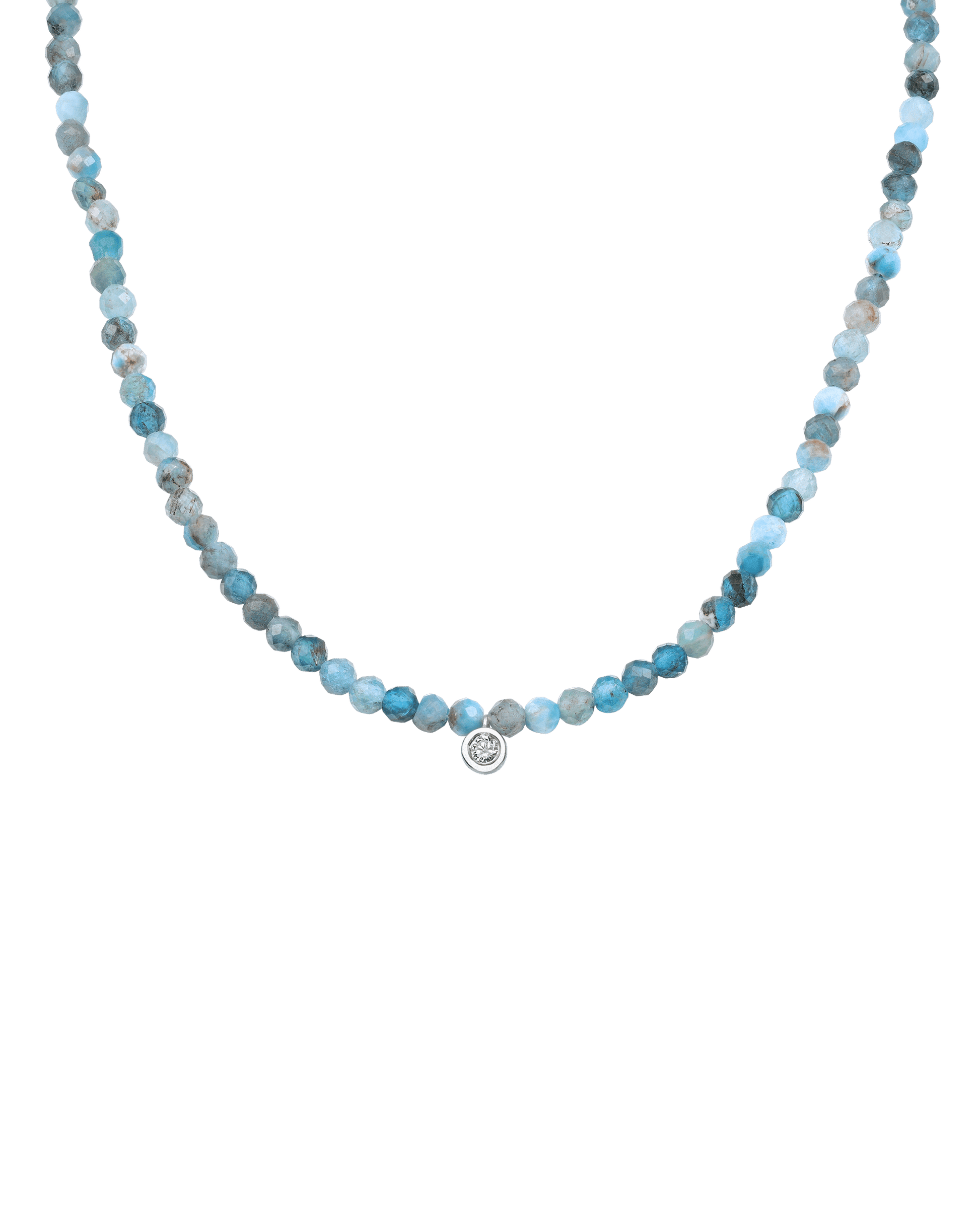 Collier Pierres Précieuses & Diamant - Or Blanc 14 carats Necklaces magal-dev Turquoise naturel Medium: 0.05 carats 35cm