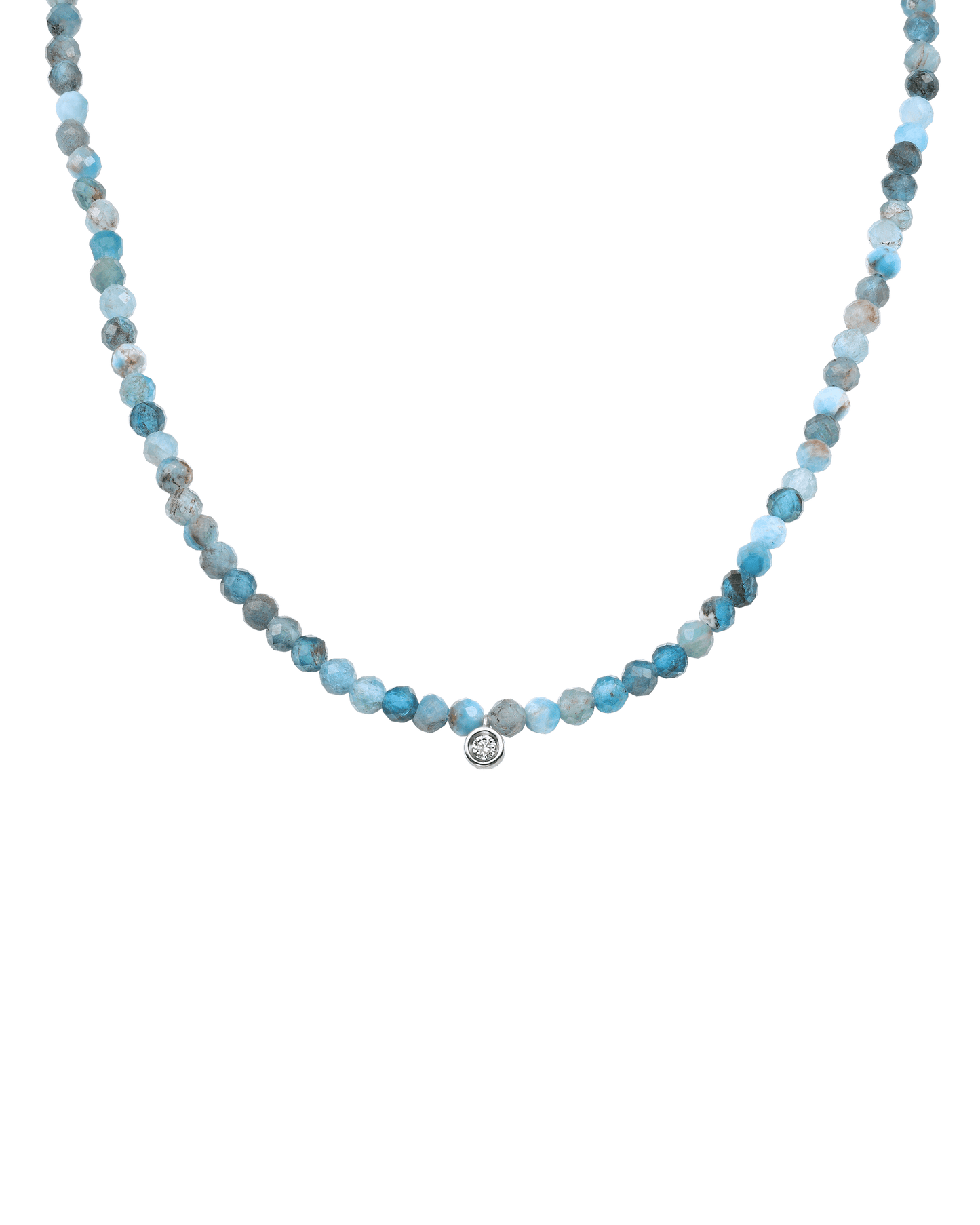 The Gemstone & Diamond Necklace - 14K White Gold Necklaces 14K Solid Gold Natural Turquoise Small: 0.03ct 14"