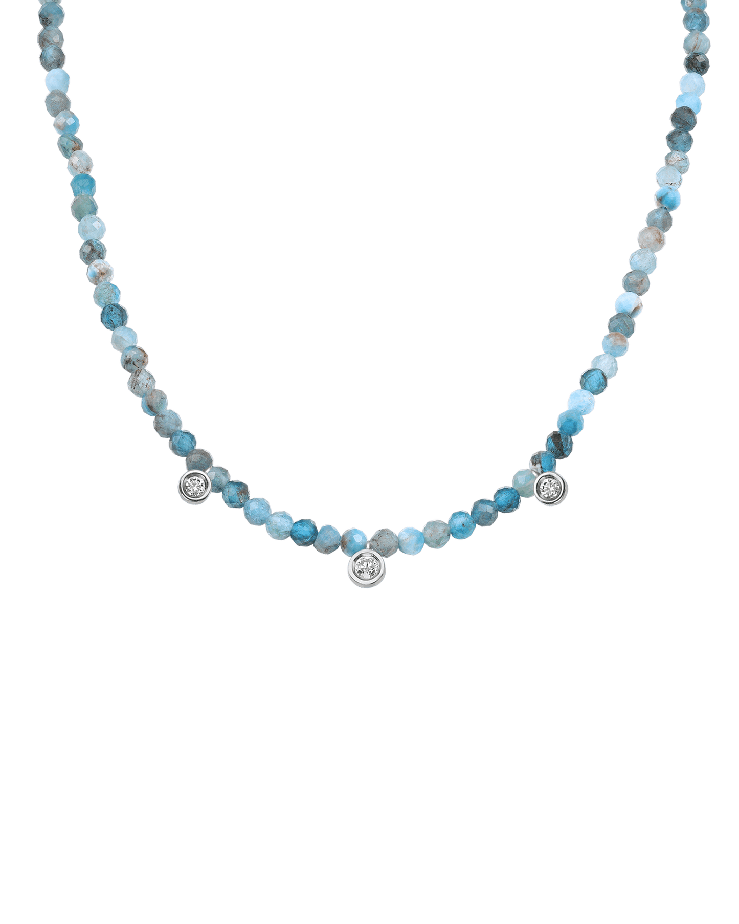 Colliers 3 Diamants & Pierres Précieuses - Or Blanc 14 carats Necklaces magal-dev Turquoise naturel 35cm - Ras de Cou 