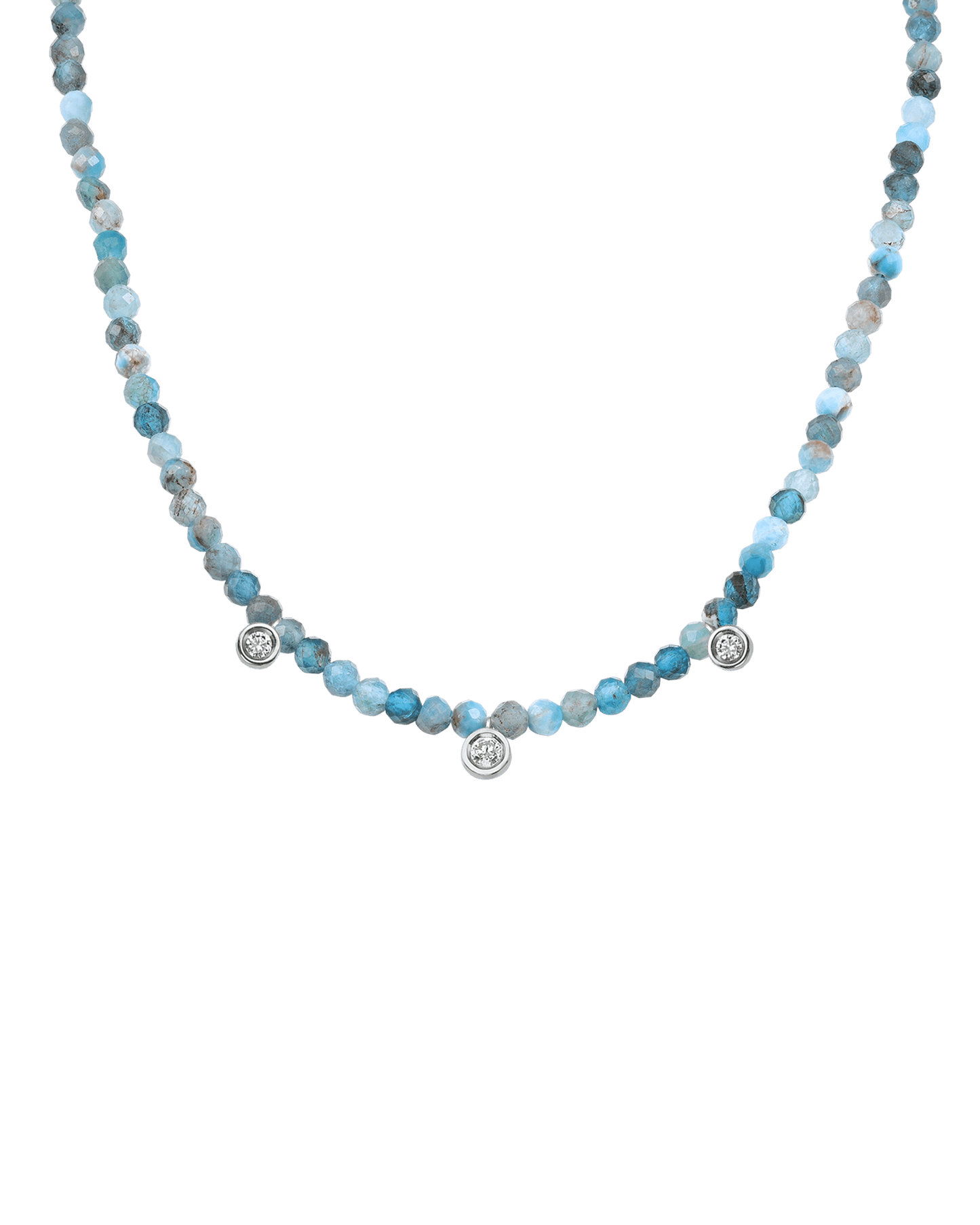 Apatite Gemstone & Three diamonds Necklace - 14K White Gold Necklaces magal-dev Natural Turquoise 14" - Collar 