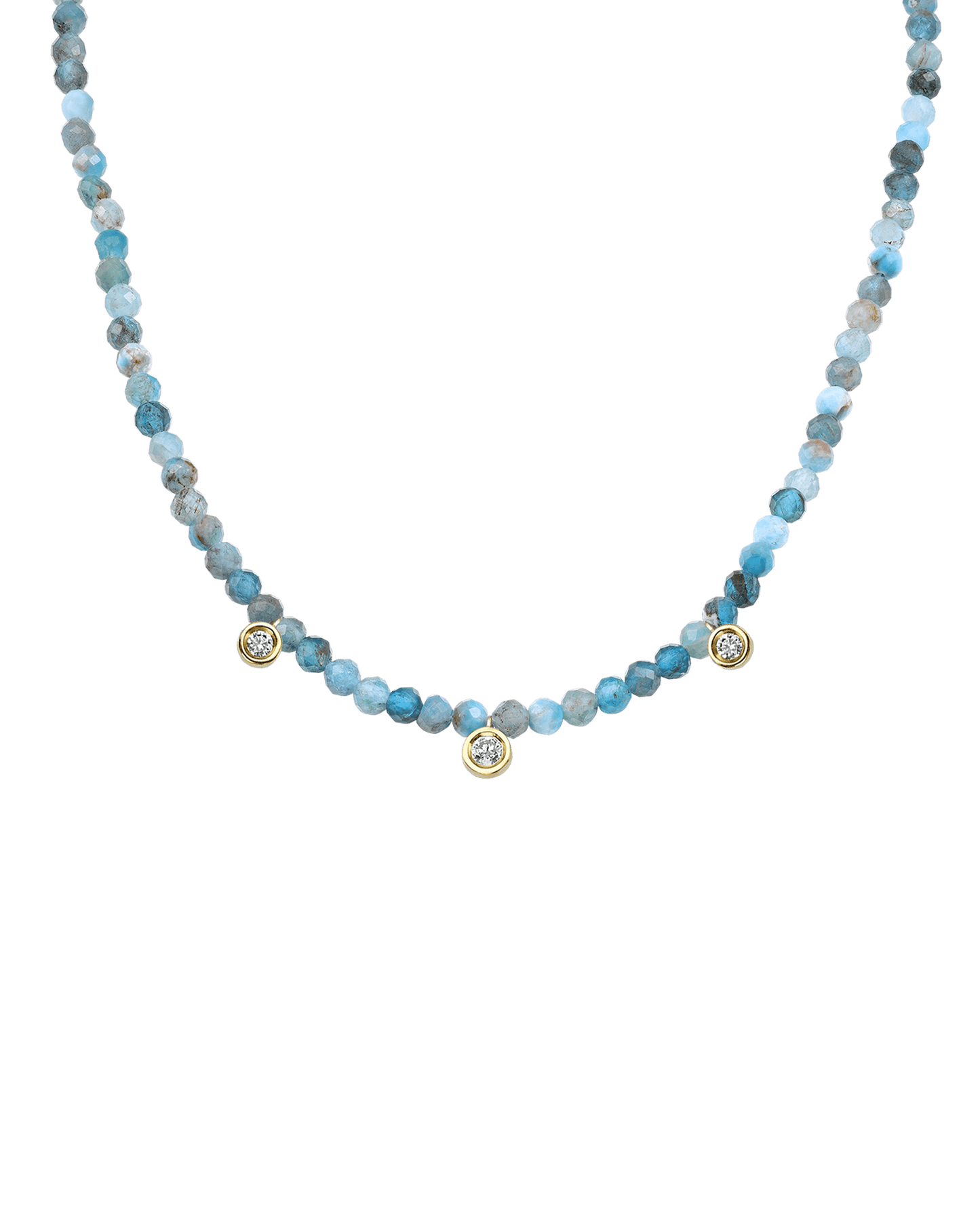 Apatite Gemstone & Three diamonds Necklace - 14K Yellow Gold Necklaces magal-dev Natural Turquoise 14" - Collar 