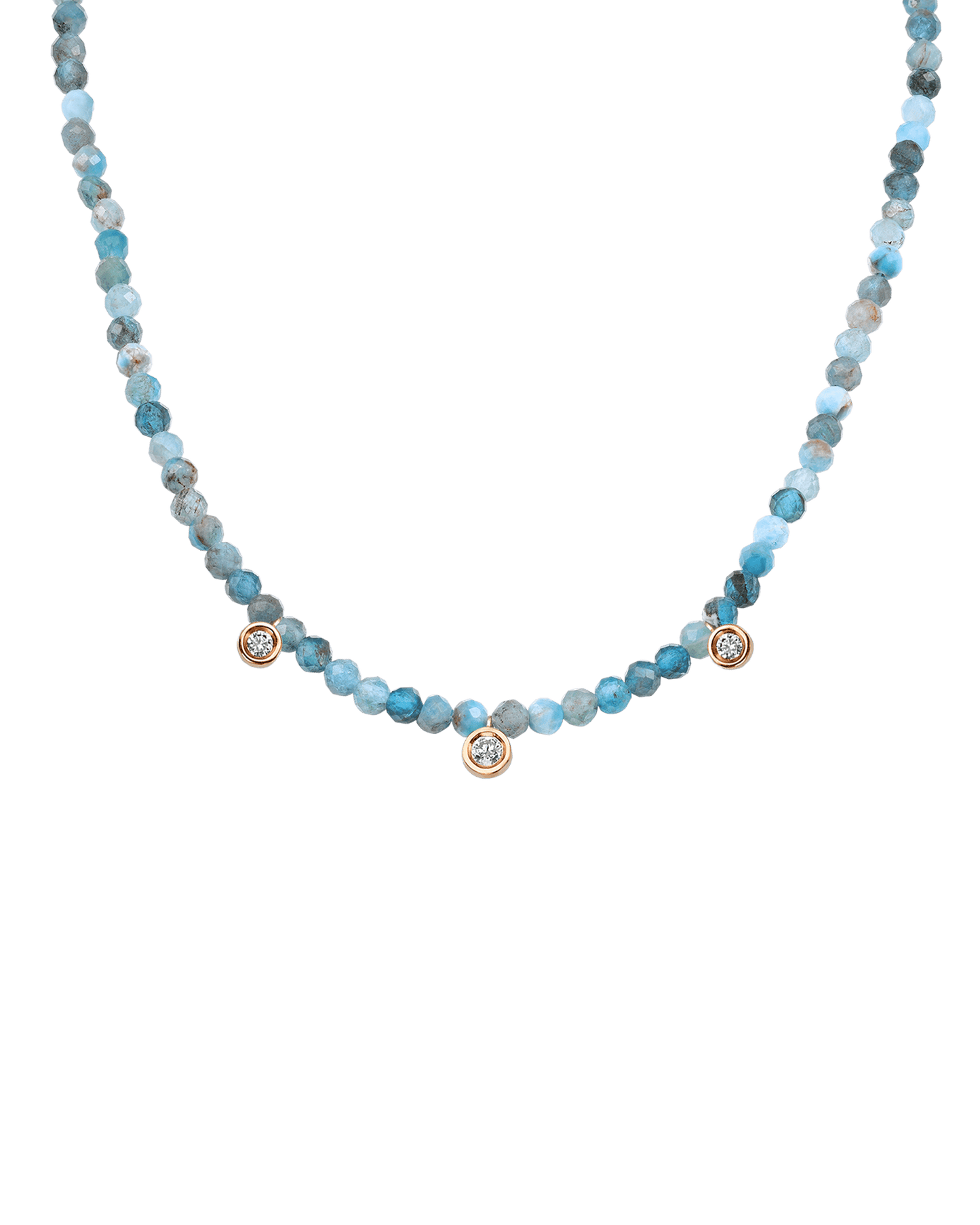 Colliers 3 Diamants & Pierres Précieuses - Or Rose 14 carats Necklaces magal-dev Turquoise naturel 35cm - Ras de Cou 