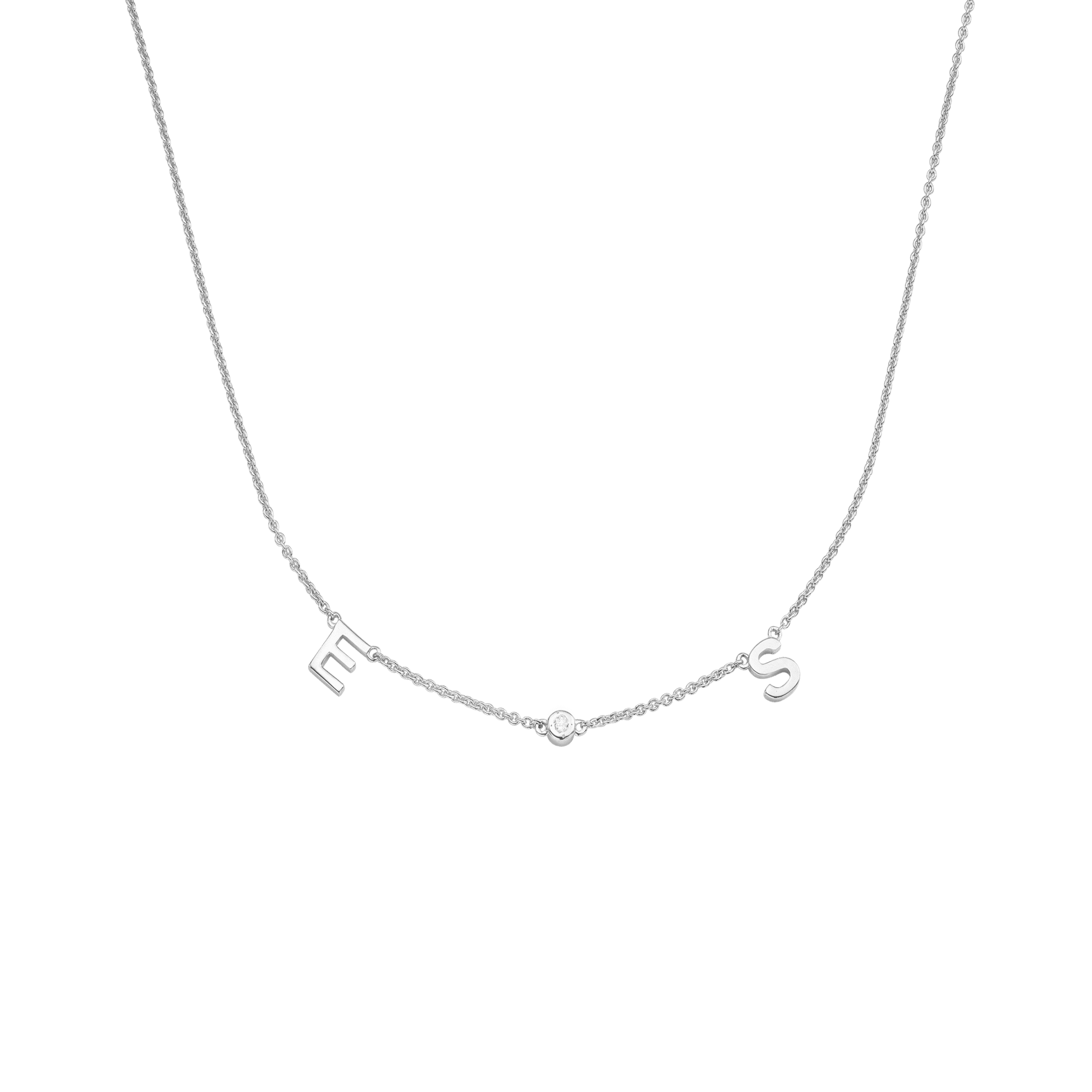Collier Initial & Diamant(s) - Or Blanc 14 carats Necklaces magal-dev 1 Initiale + 1 Diamant Adjustable (40cm-43cm) 