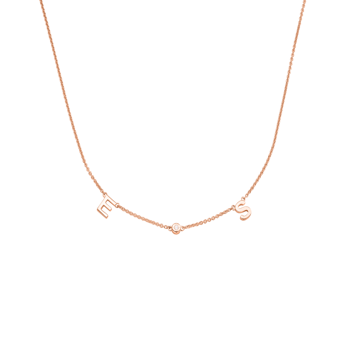 Collier Initial & Diamant(s) - Or Rose 14 carats Necklaces magal-dev 1 Initiale + 1 Diamant Adjustable (40cm-43cm) 