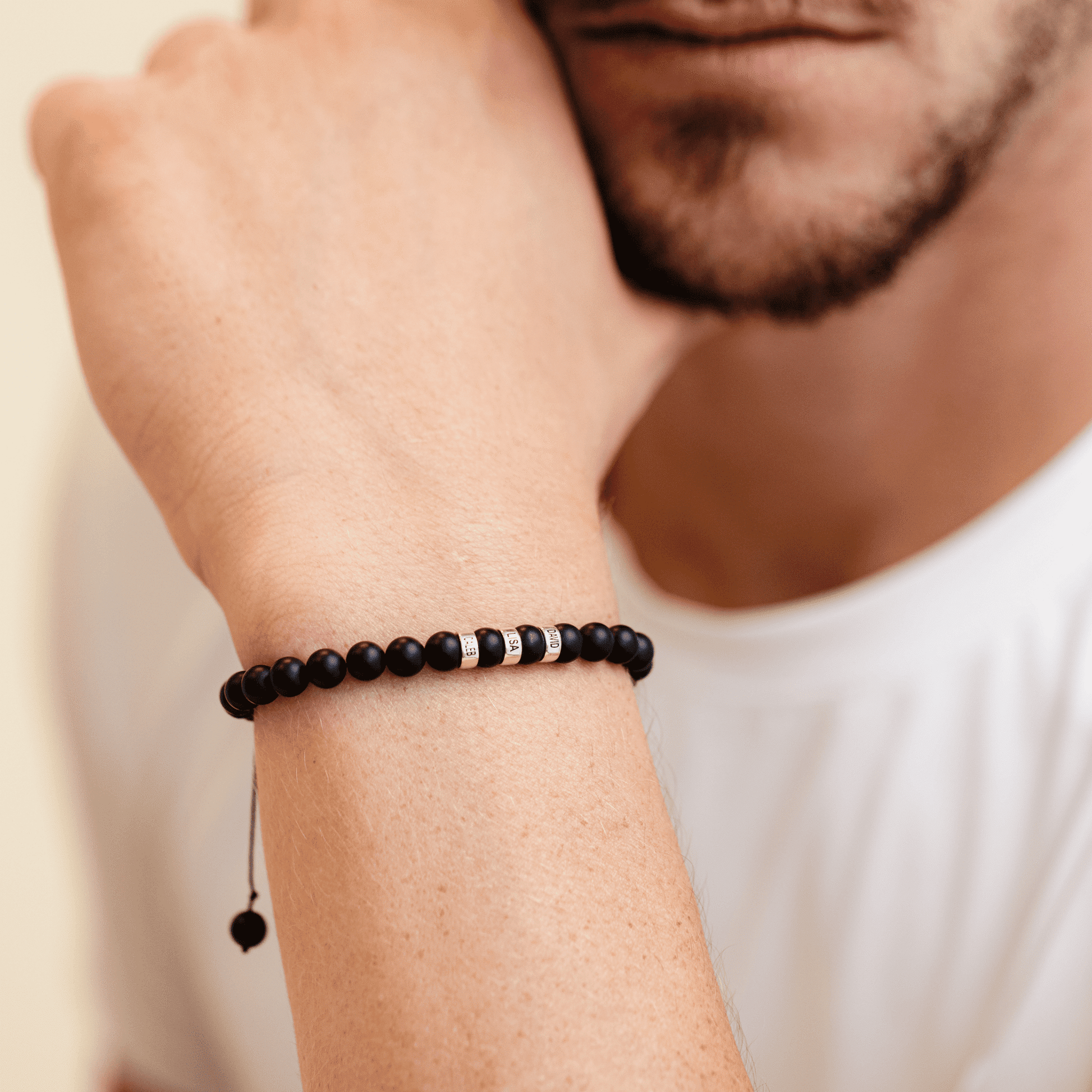 Bracelet Onyx Naturel Personnalisable - Or Blanc 14 carats Bracelets magal-dev 