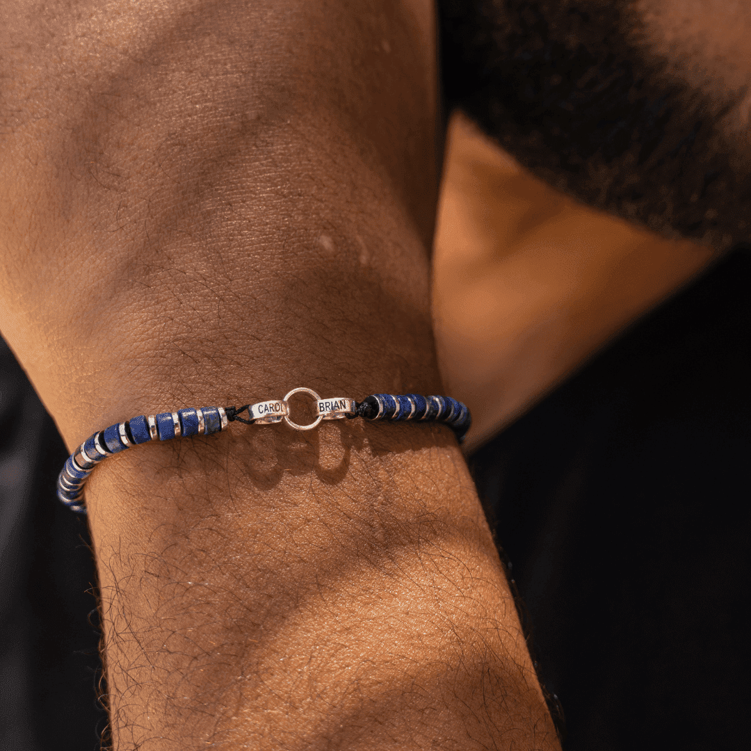 Bracelet de Perles de Lapis-Lazuli Bleu & Bagues Peronnalisables - Or Blanc 14 carats Bracelets magal-dev 