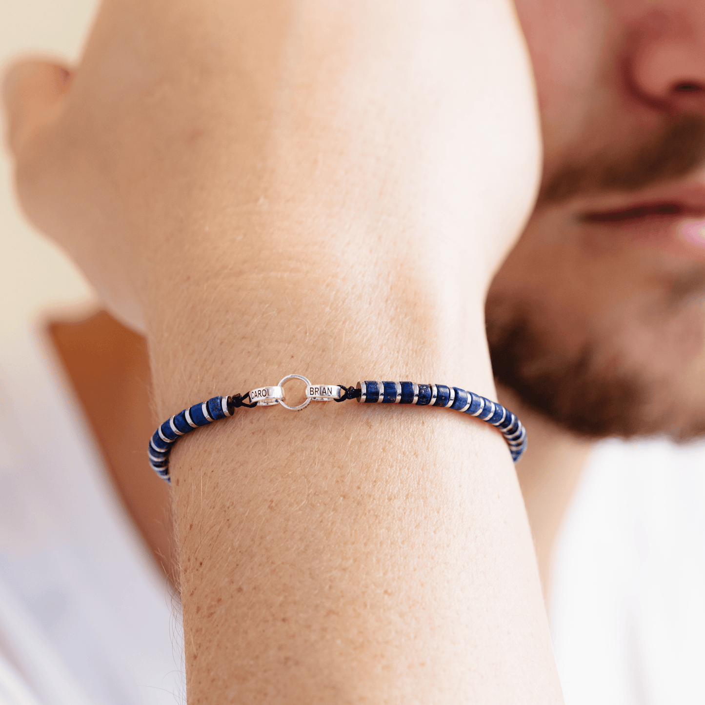 Bracelet de Perles de Lapis-Lazuli Bleu & Bagues Peronnalisables - Or Blanc 14 carats Bracelets magal-dev 