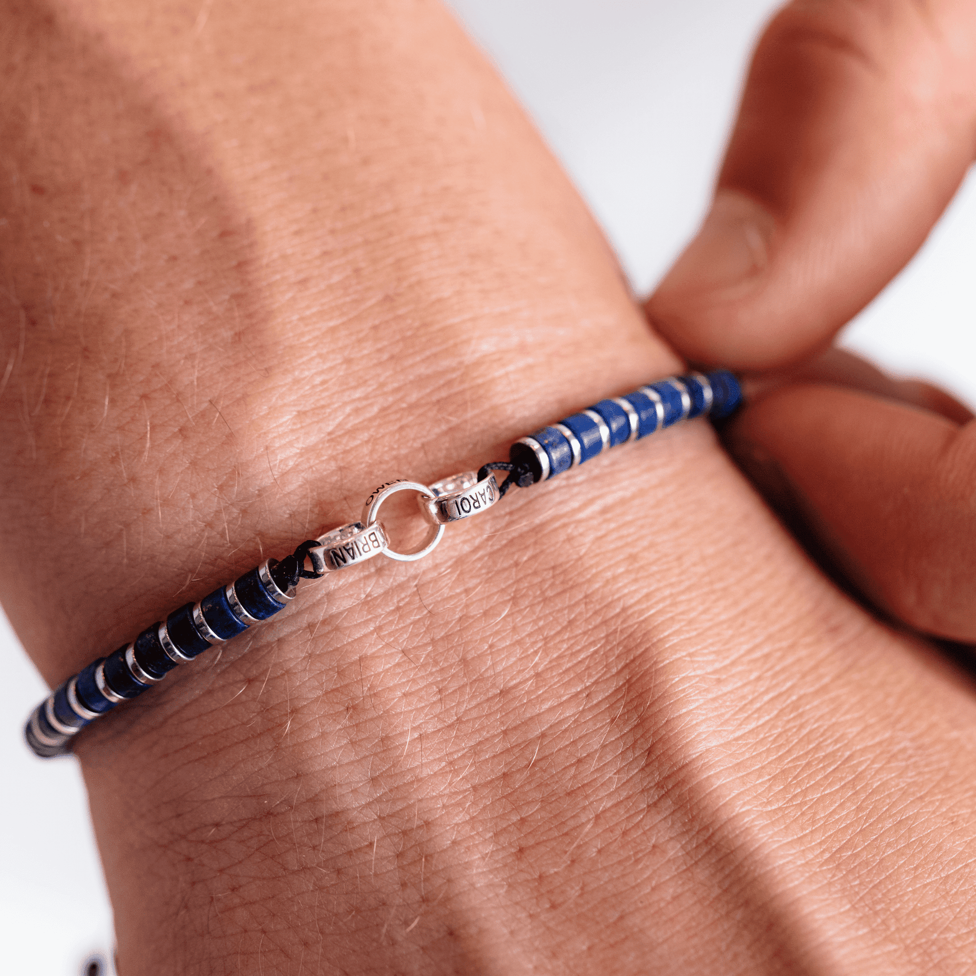 Bracelet de Perles de Lapis-Lazuli Bleu & Bagues Peronnalisables - Or Blanc 14 carats Bracelets magal-dev 