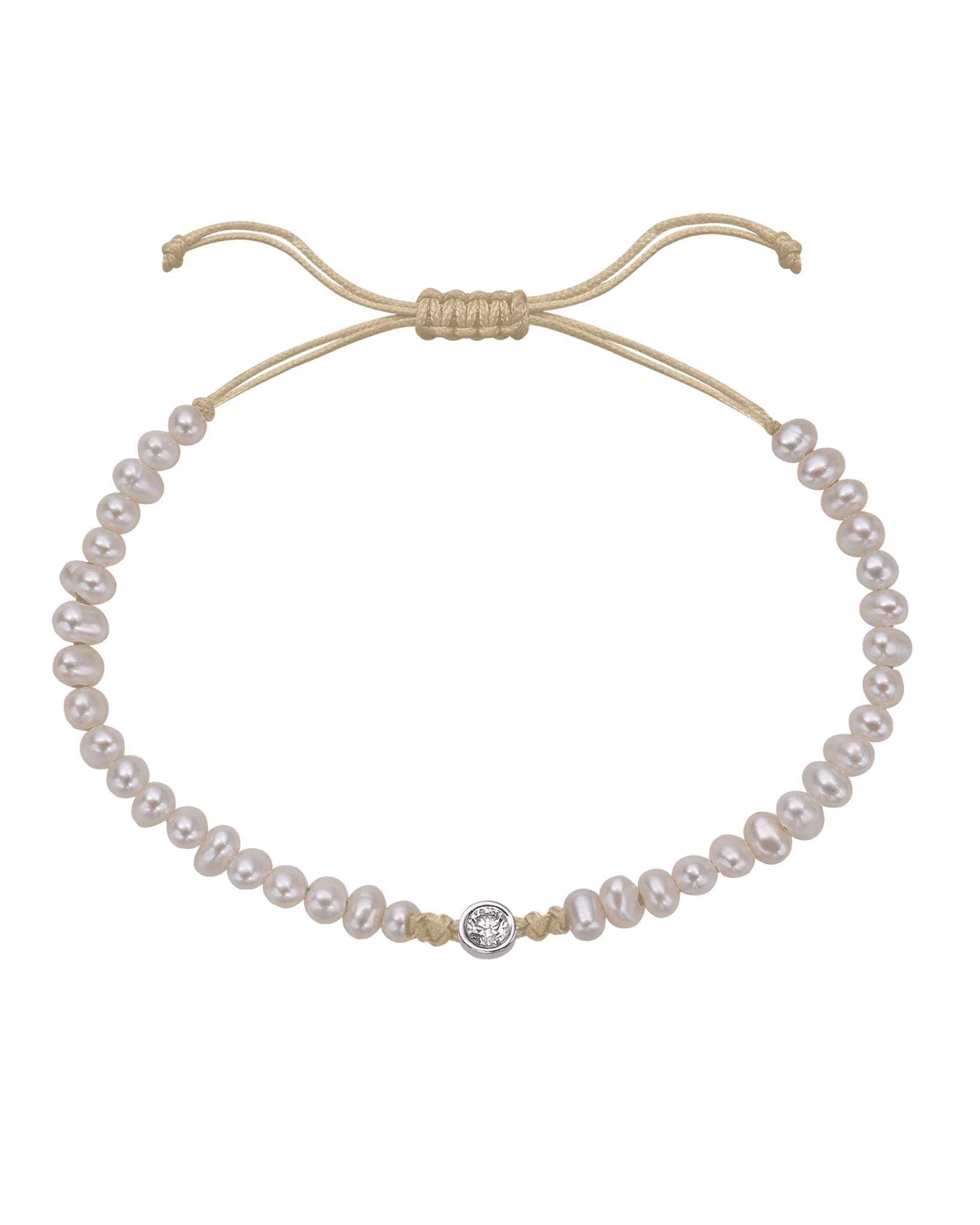 Le String of Love Perles Naturelles - Or Blanc 14 carats Bracelet magal-dev Beige Large: 0.10 carats 