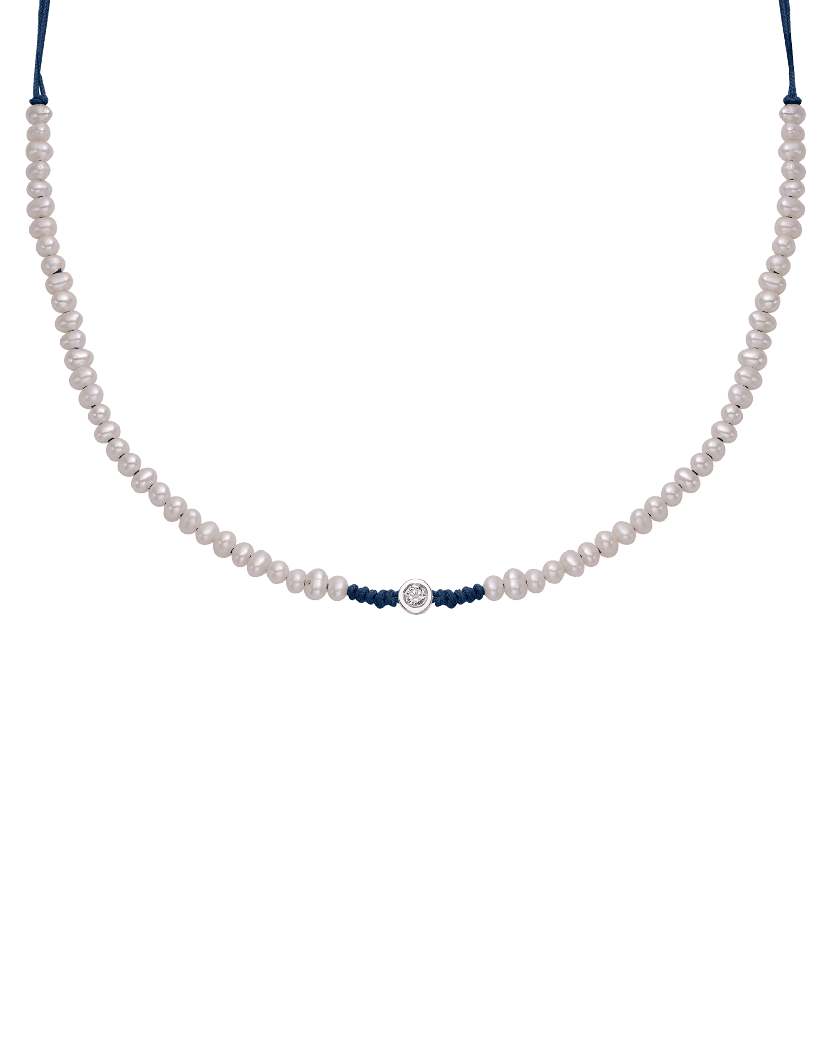 Collier String of Love Perles Naturelles - Or Blanc 14 carats Necklaces 14K Solid Gold Bleu Marine Medium: 0.05 carats 