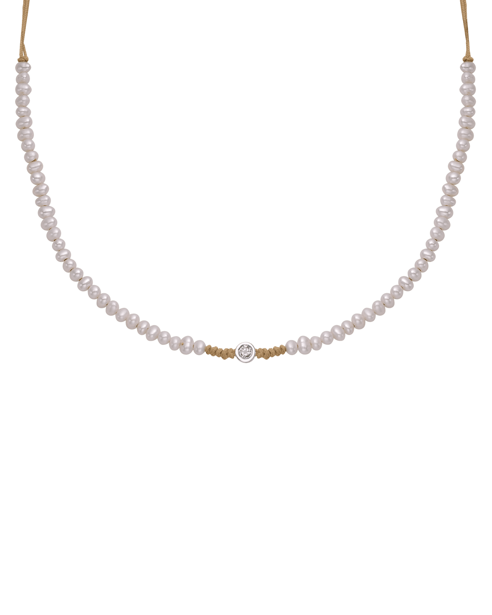Collier String of Love Perles Naturelles - Or Blanc 14 carats Necklaces 14K Solid Gold Camel Medium: 0.05 carats 