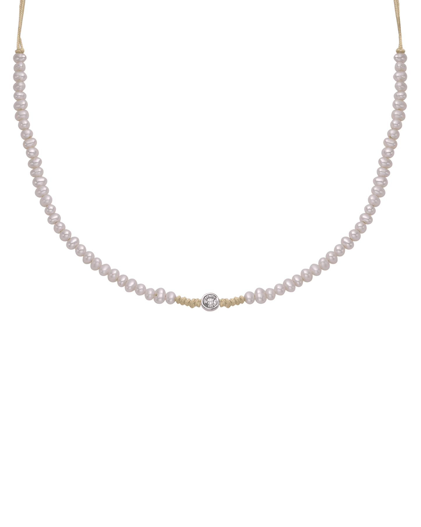 Collier String of Love Perles Naturelles - Or Blanc 14 carats Necklaces 14K Solid Gold Beige Large: 0.10 carats 