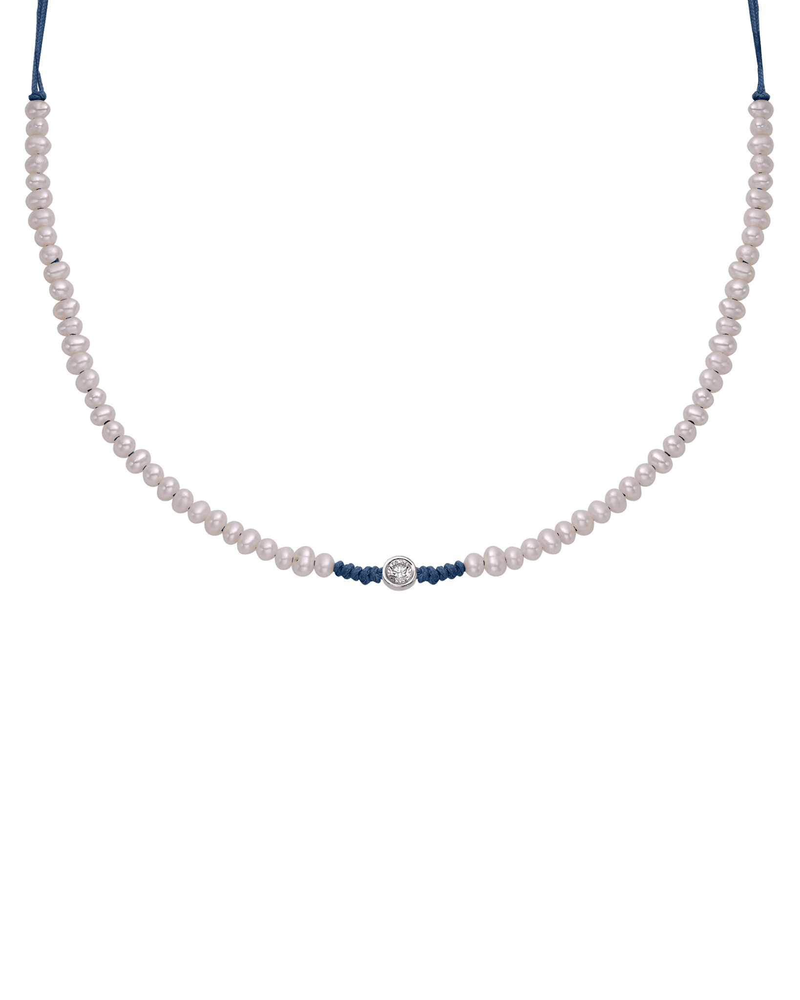 Collier String of Love Perles Naturelles - Or Blanc 14 carats Necklaces 14K Solid Gold Bleu Indigo Large: 0.10 carats 