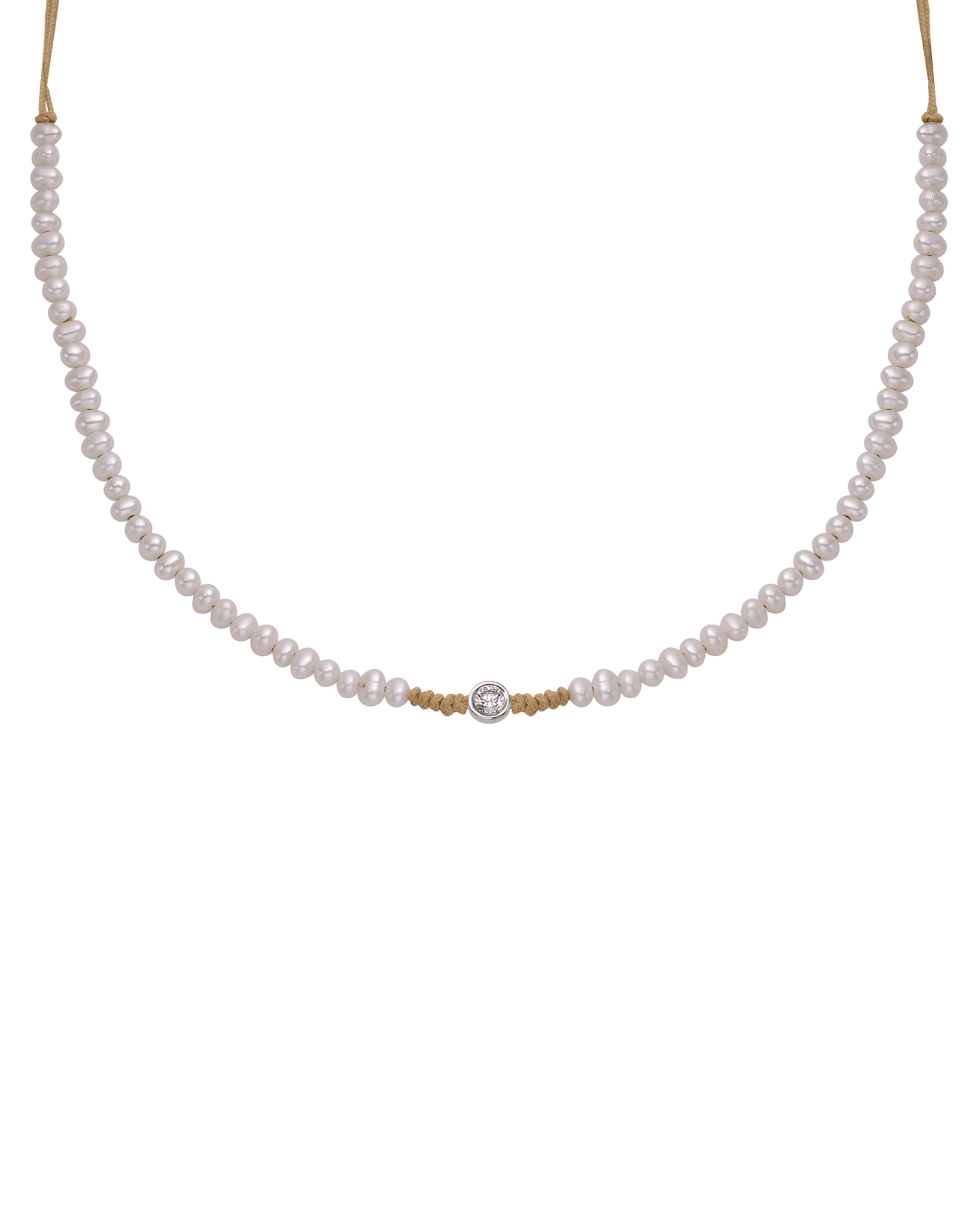 Collier String of Love Perles Naturelles - Or Blanc 14 carats Necklaces 14K Solid Gold Camel Large: 0.10 carats 