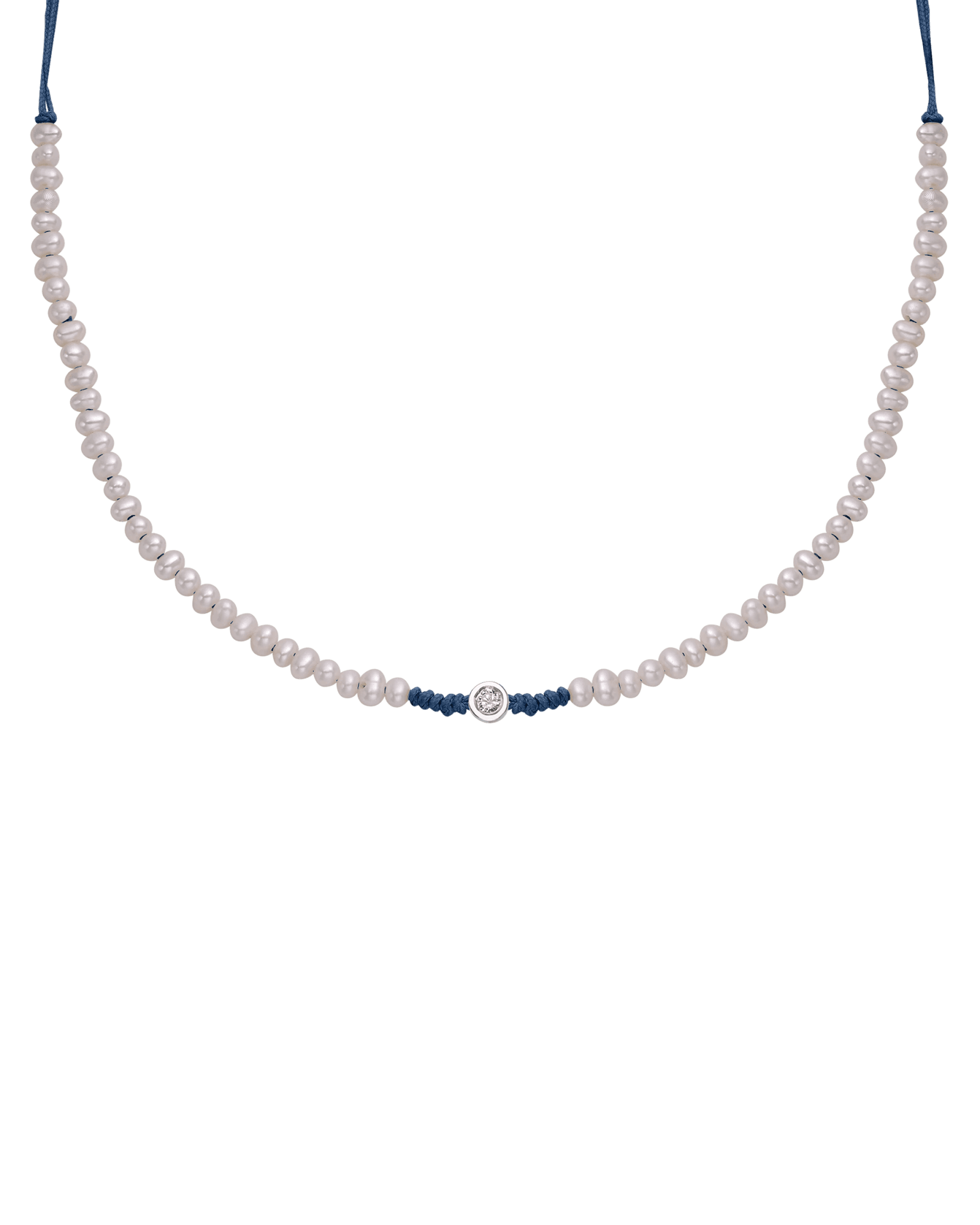 Collier String of Love Perles Naturelles - Or Blanc 14 carats Necklaces 14K Solid Gold Bleu Indigo Medium: 0.05 carats 