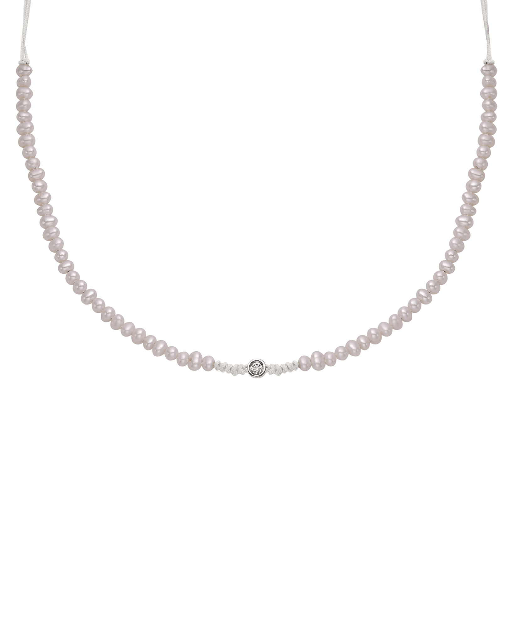 Collier String of Love Perles Naturelles - Or Blanc 14 carats Necklaces 14K Solid Gold Perle Small: 0.03 carats 