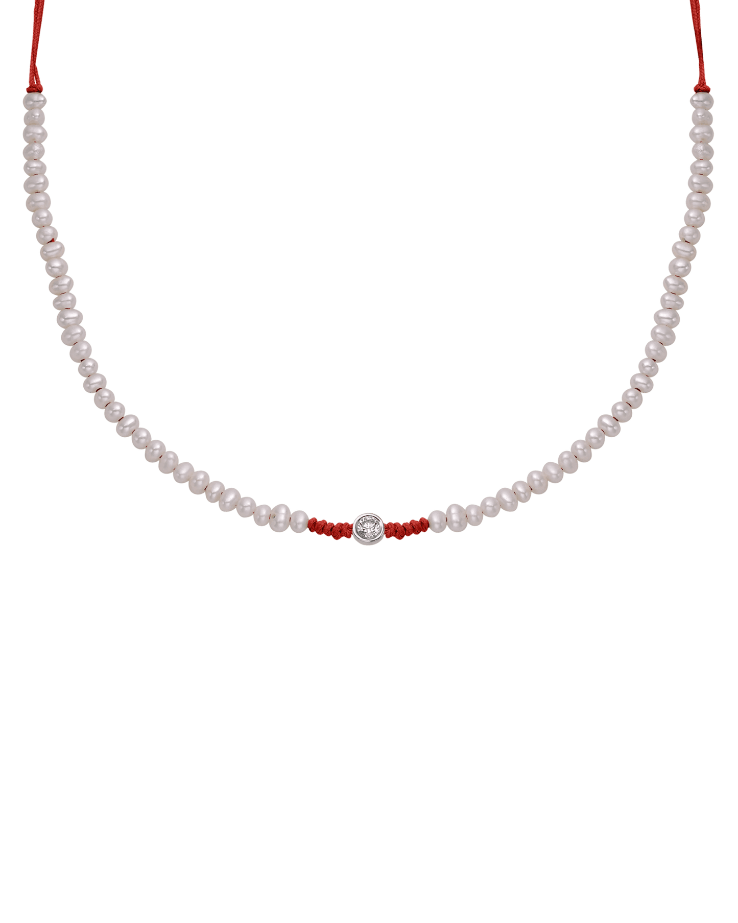 Collier String of Love Perles Naturelles - Or Blanc 14 carats Necklaces 14K Solid Gold Rouge Large: 0.10 carats 