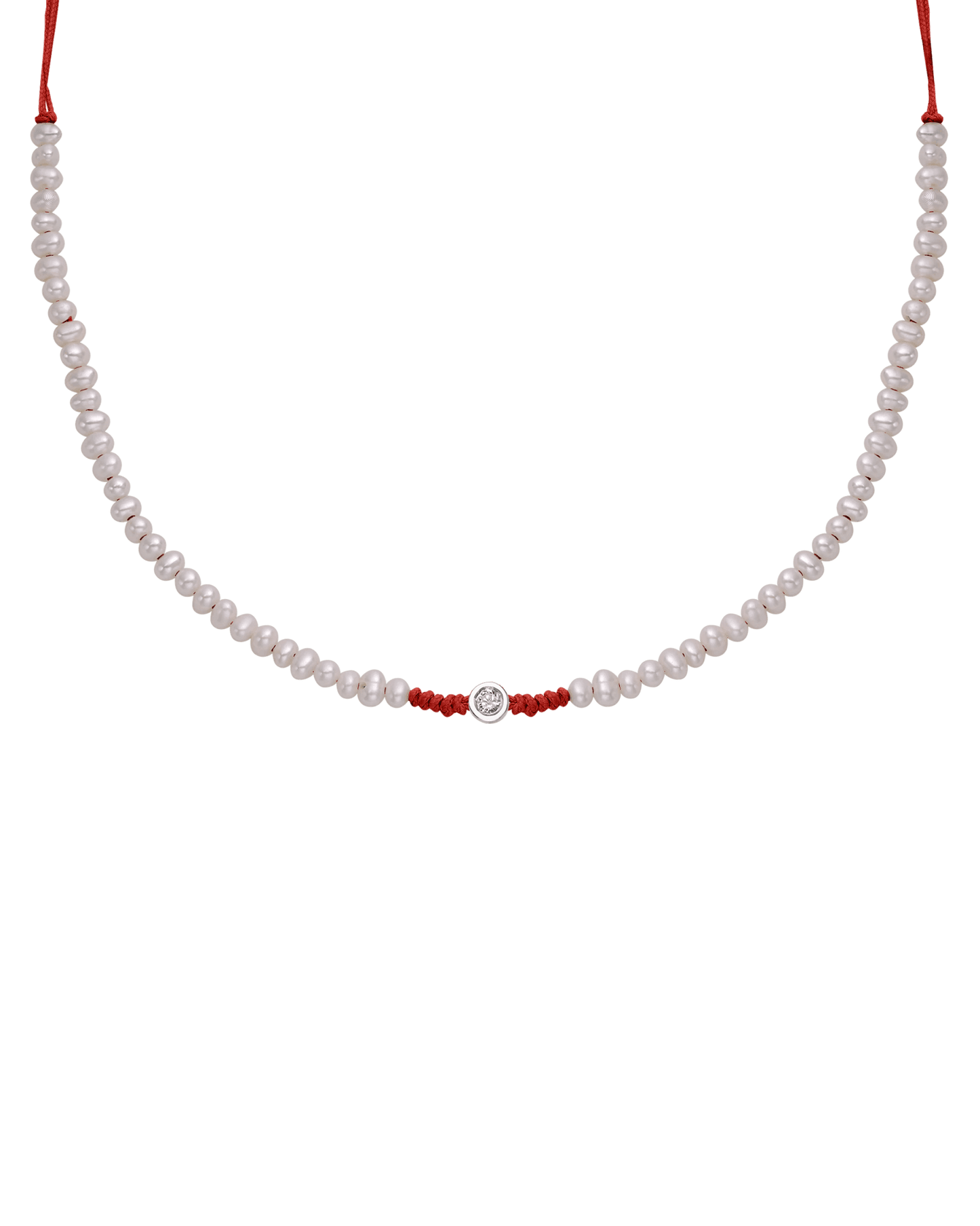 Collier String of Love Perles Naturelles - Or Blanc 14 carats Necklaces 14K Solid Gold Rouge Small: 0.03 carats 