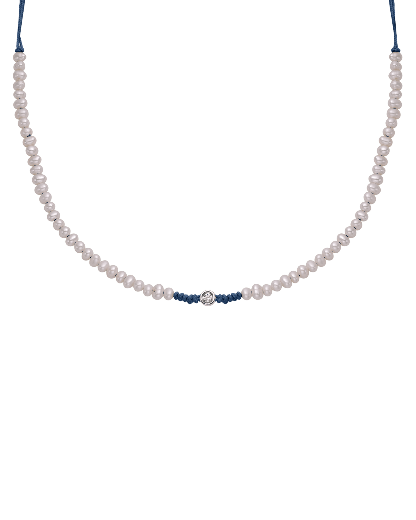 Collier String of Love Perles Naturelles - Or Blanc 14 carats Necklaces 14K Solid Gold Bleu Indigo Small: 0.03 carats 