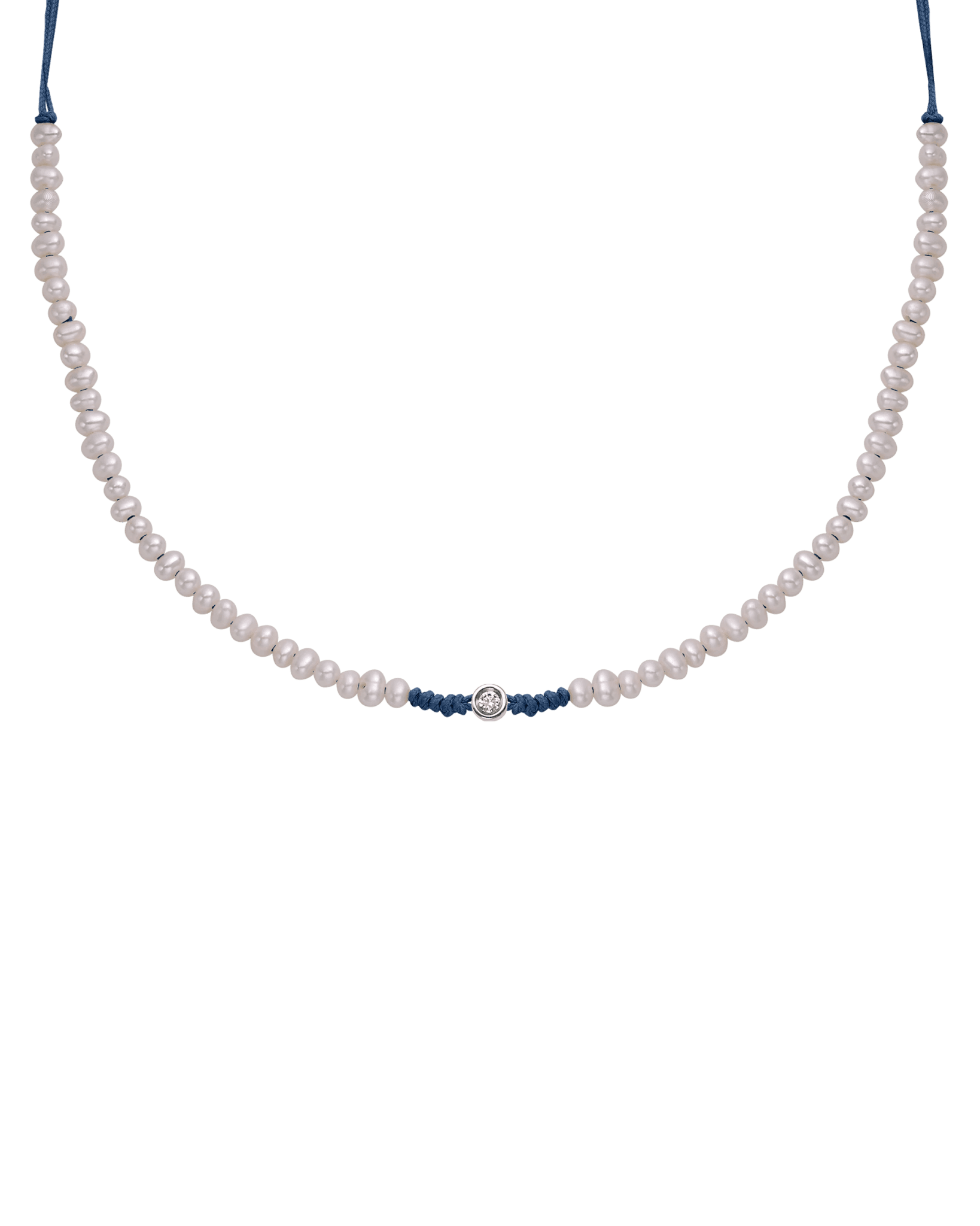 Collier String of Love Perles Naturelles - Or Blanc 14 carats Necklaces 14K Solid Gold Bleu Indigo Small: 0.03 carats 