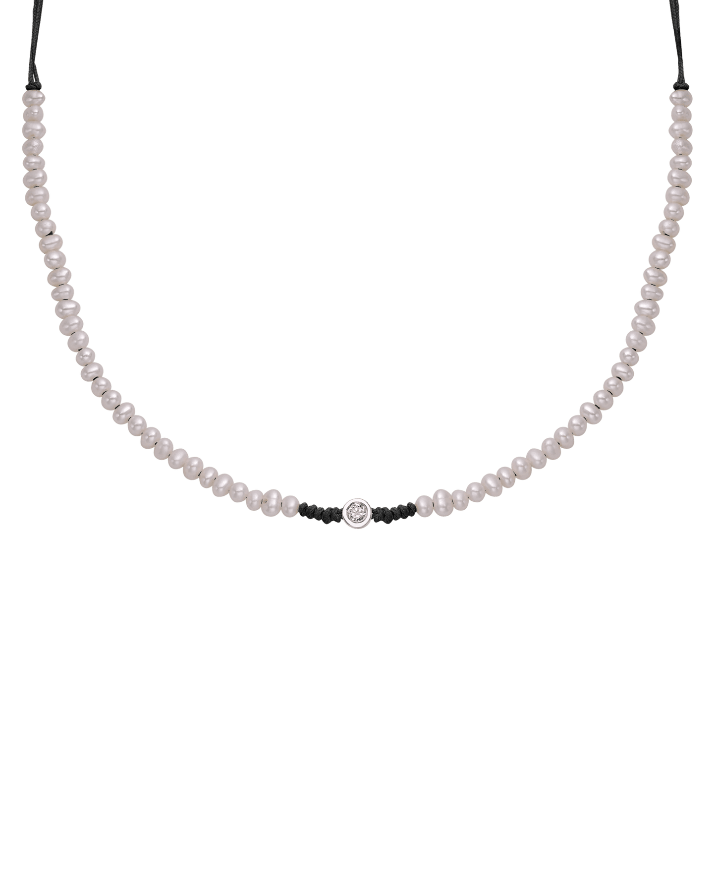 Collier String of Love Perles Naturelles - Or Blanc 14 carats Necklaces 14K Solid Gold Noir Medium: 0.05 carats 