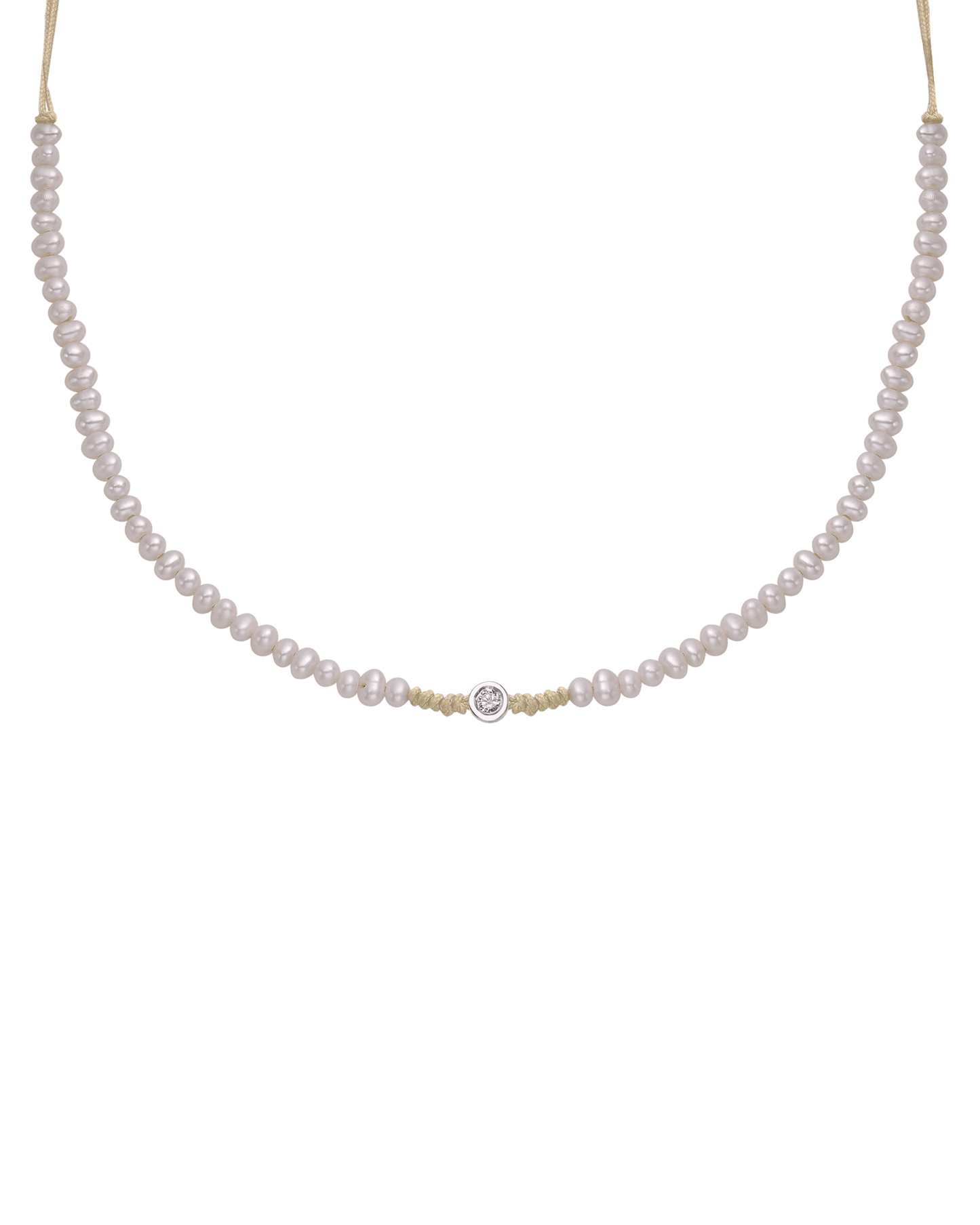 Collier String of Love Perles Naturelles - Or Blanc 14 carats Necklaces 14K Solid Gold Beige Medium: 0.05 carats 