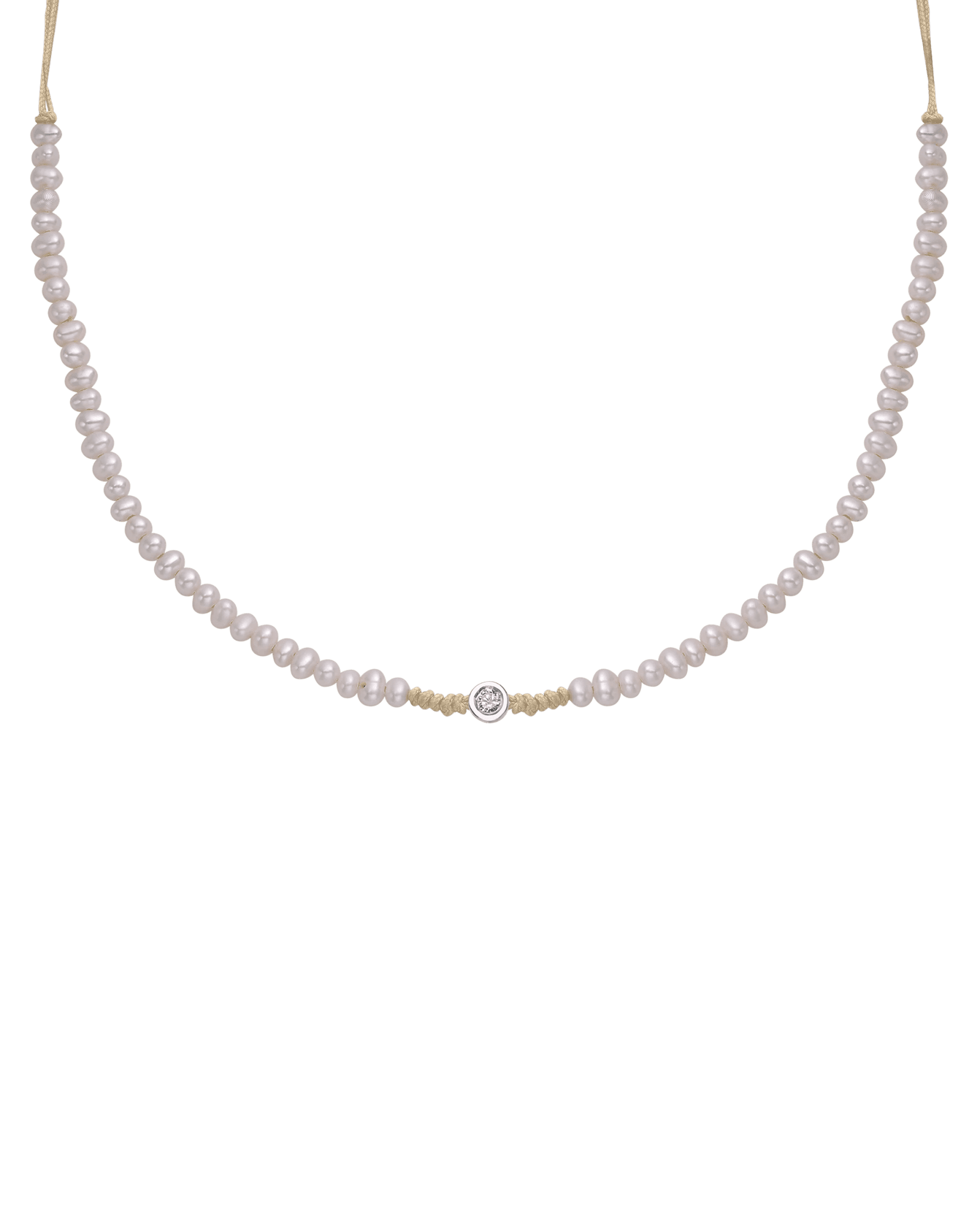 Collier String of Love Perles Naturelles - Or Blanc 14 carats Necklaces 14K Solid Gold Beige Medium: 0.05 carats 
