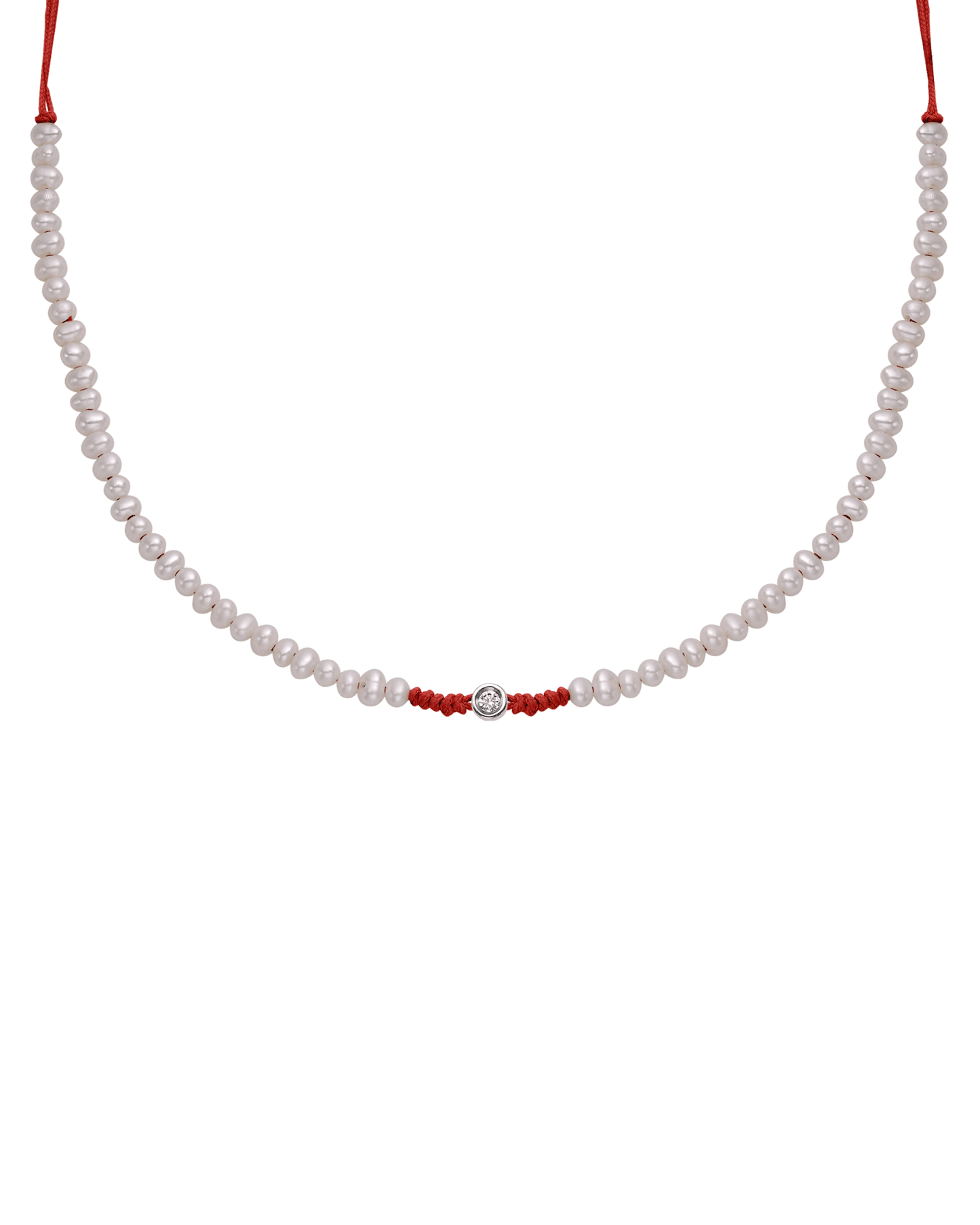 Collier String of Love Perles Naturelles - Or Blanc 14 carats Necklaces 14K Solid Gold Rouge Medium: 0.05 carats 