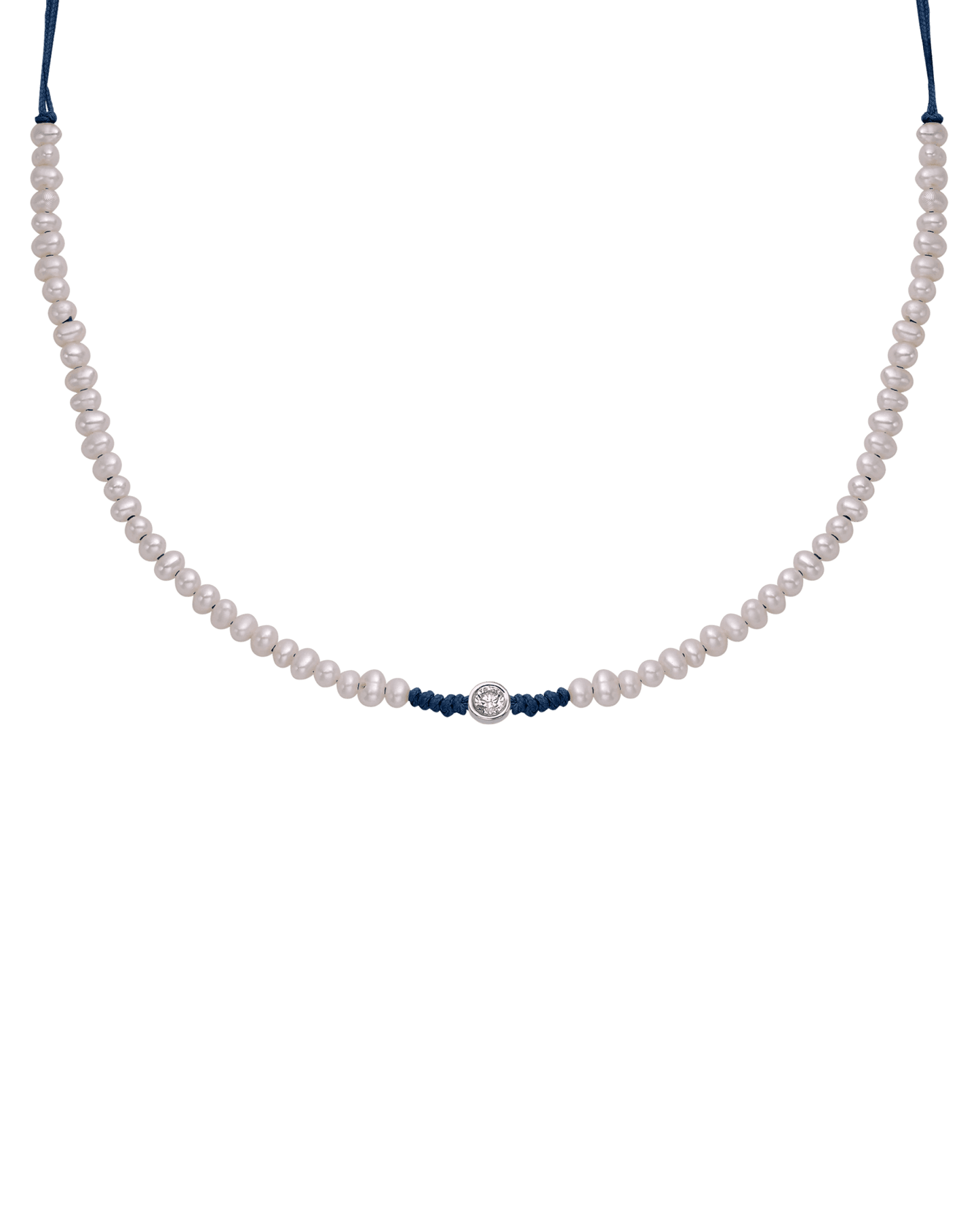 Collier String of Love Perles Naturelles - Or Blanc 14 carats Necklaces 14K Solid Gold Bleu Marine Large: 0.10 carats 