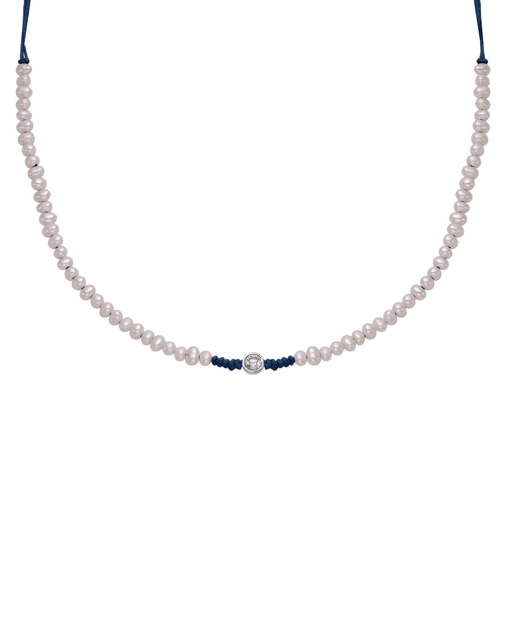 Collier String of Love Perles Naturelles - Or Blanc 14 carats Necklaces 14K Solid Gold Bleu Marine Large: 0.10 carats 