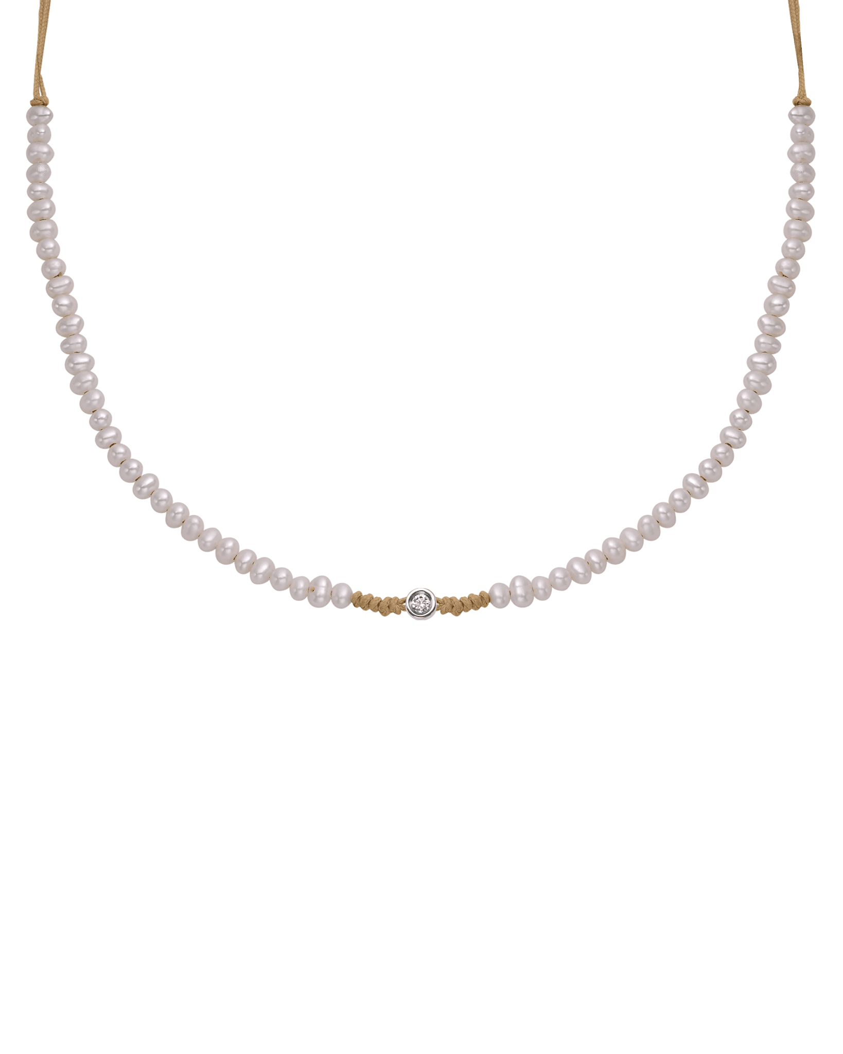 Collier String of Love Perles Naturelles - Or Blanc 14 carats Necklaces 14K Solid Gold Camel Small: 0.03 carats 