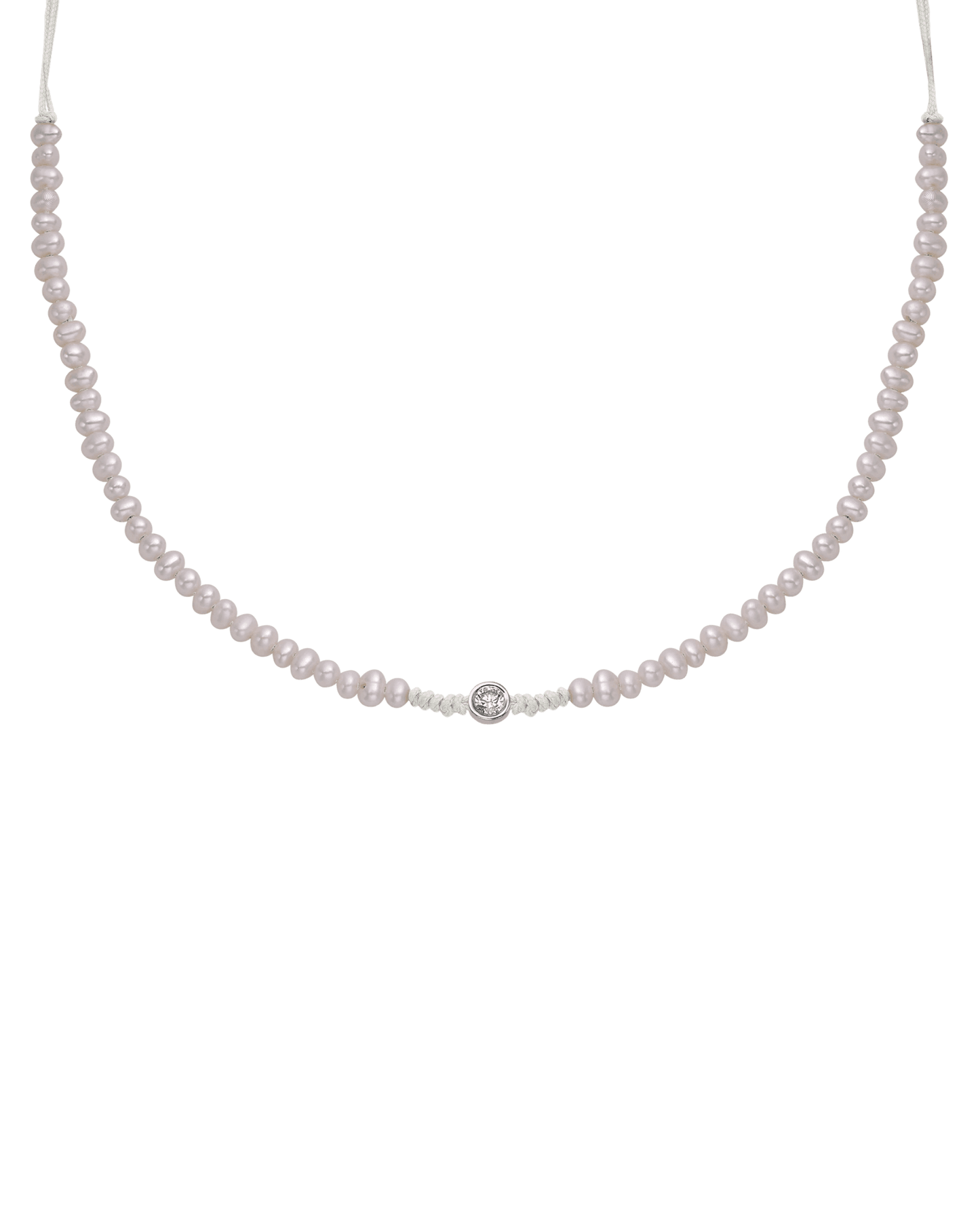 Collier String of Love Perles Naturelles - Or Blanc 14 carats Necklaces 14K Solid Gold Perle Large: 0.10 carats 