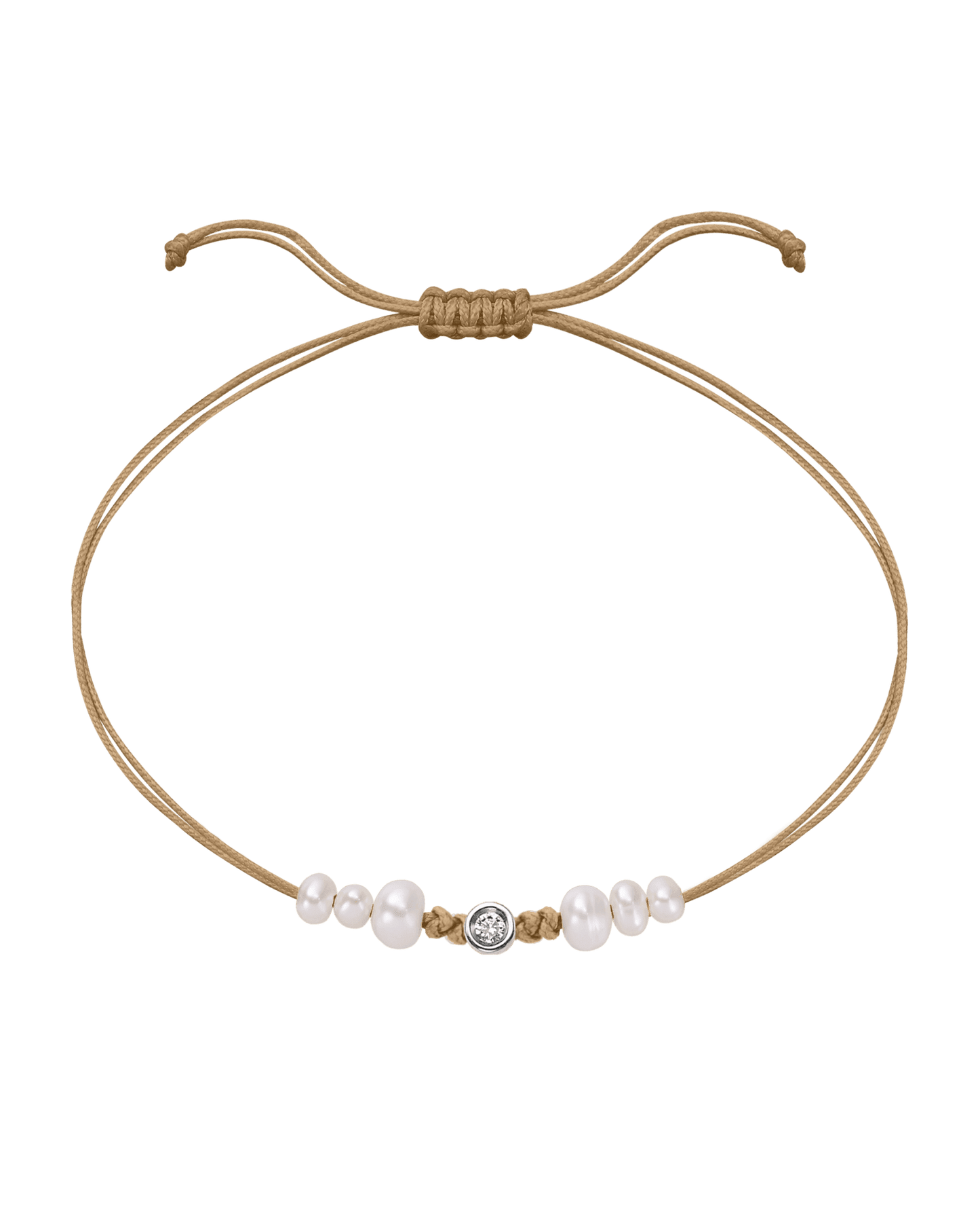 Le String of Love 6 Perles Naturelles - Or Blanc 14 carats Bracelet 14K Solid Gold Camel Small: 0.03 carats 