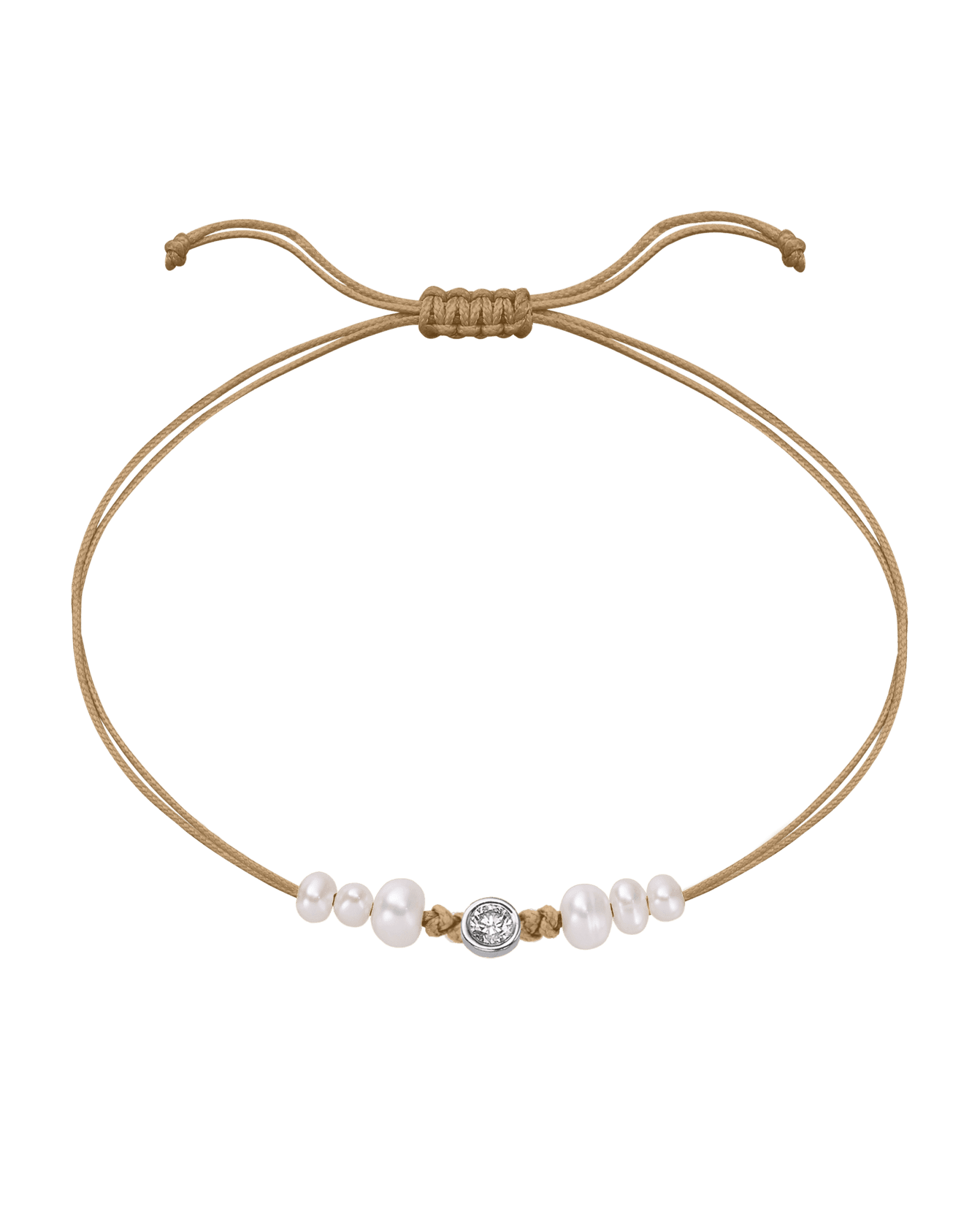 Le String of Love 6 Perles Naturelles - Or Blanc 14 carats Bracelet 14K Solid Gold Camel Large: 0.10 carats 