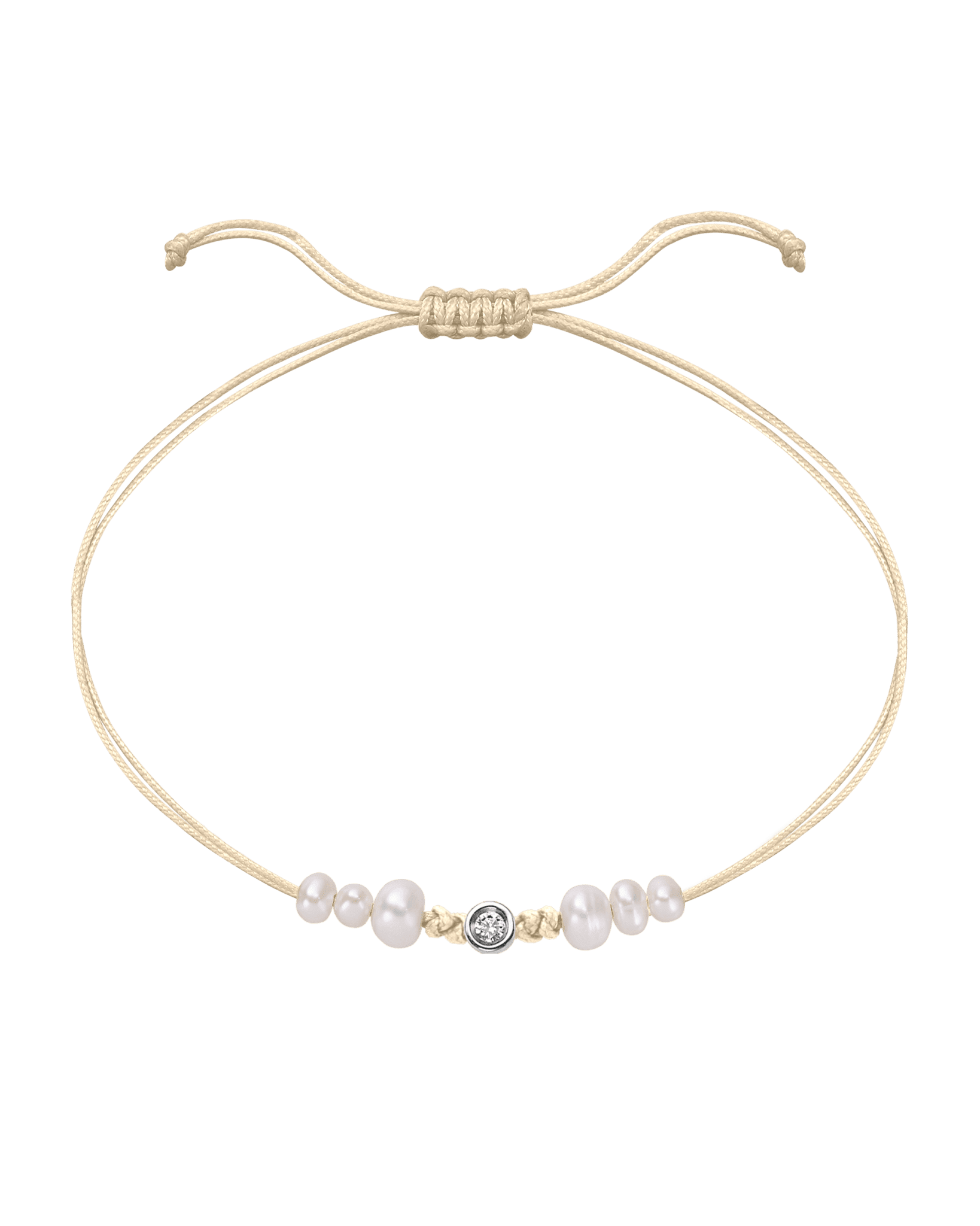 Le String of Love 6 Perles Naturelles - Or Blanc 14 carats Bracelet 14K Solid Gold Beige Small: 0.03 carats 