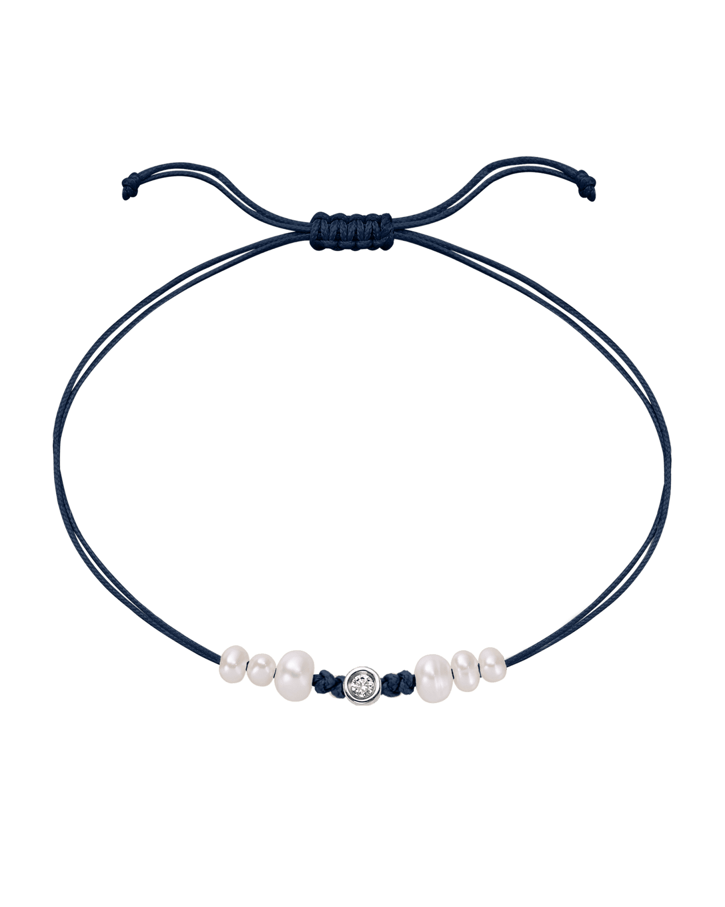 Le String of Love 6 Perles Naturelles - Or Blanc 14 carats Bracelet 14K Solid Gold Bleu Marine Small: 0.03 carats 