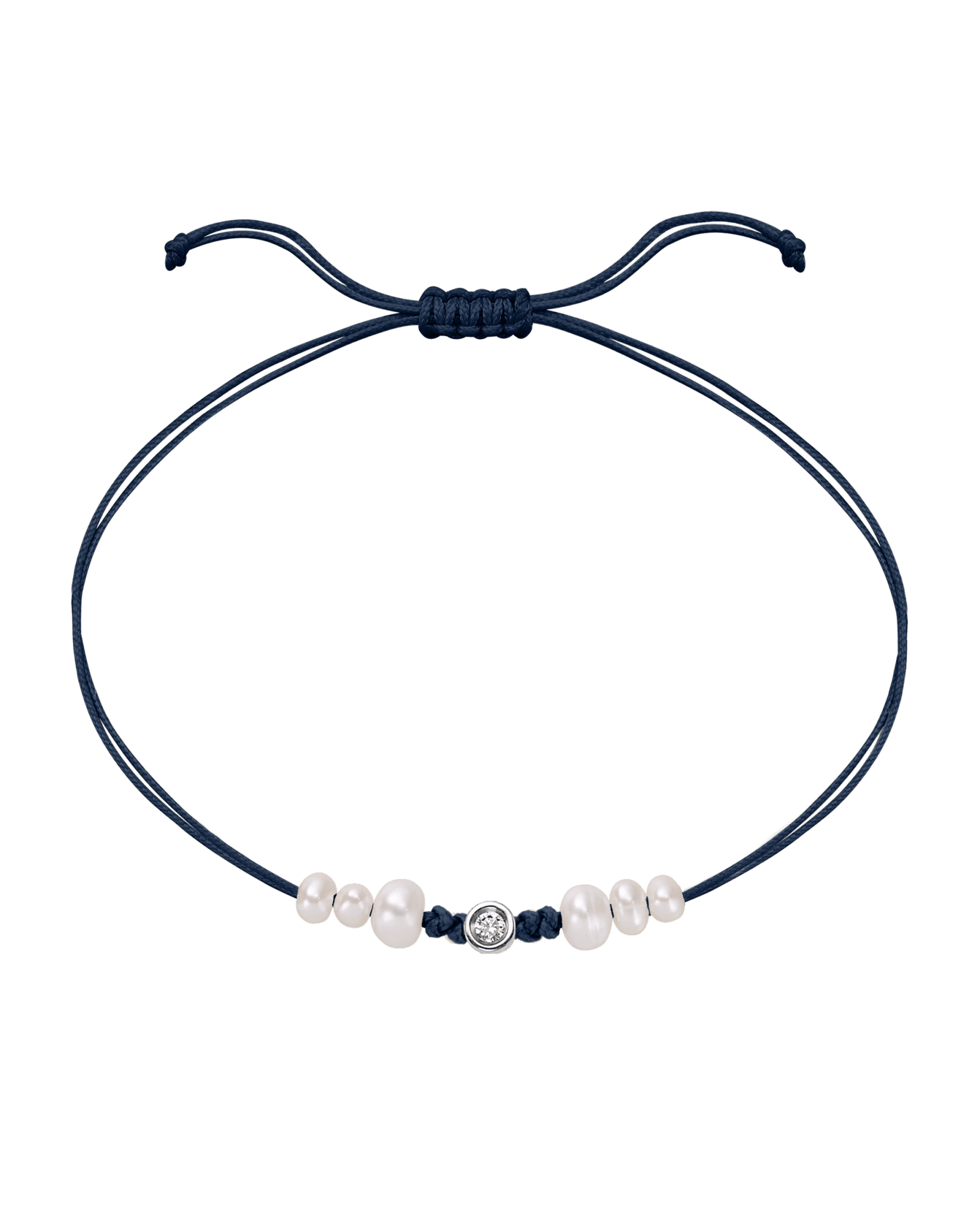 Le String of Love 6 Perles Naturelles - Or Blanc 14 carats Bracelet 14K Solid Gold Bleu Marine Small: 0.03 carats 