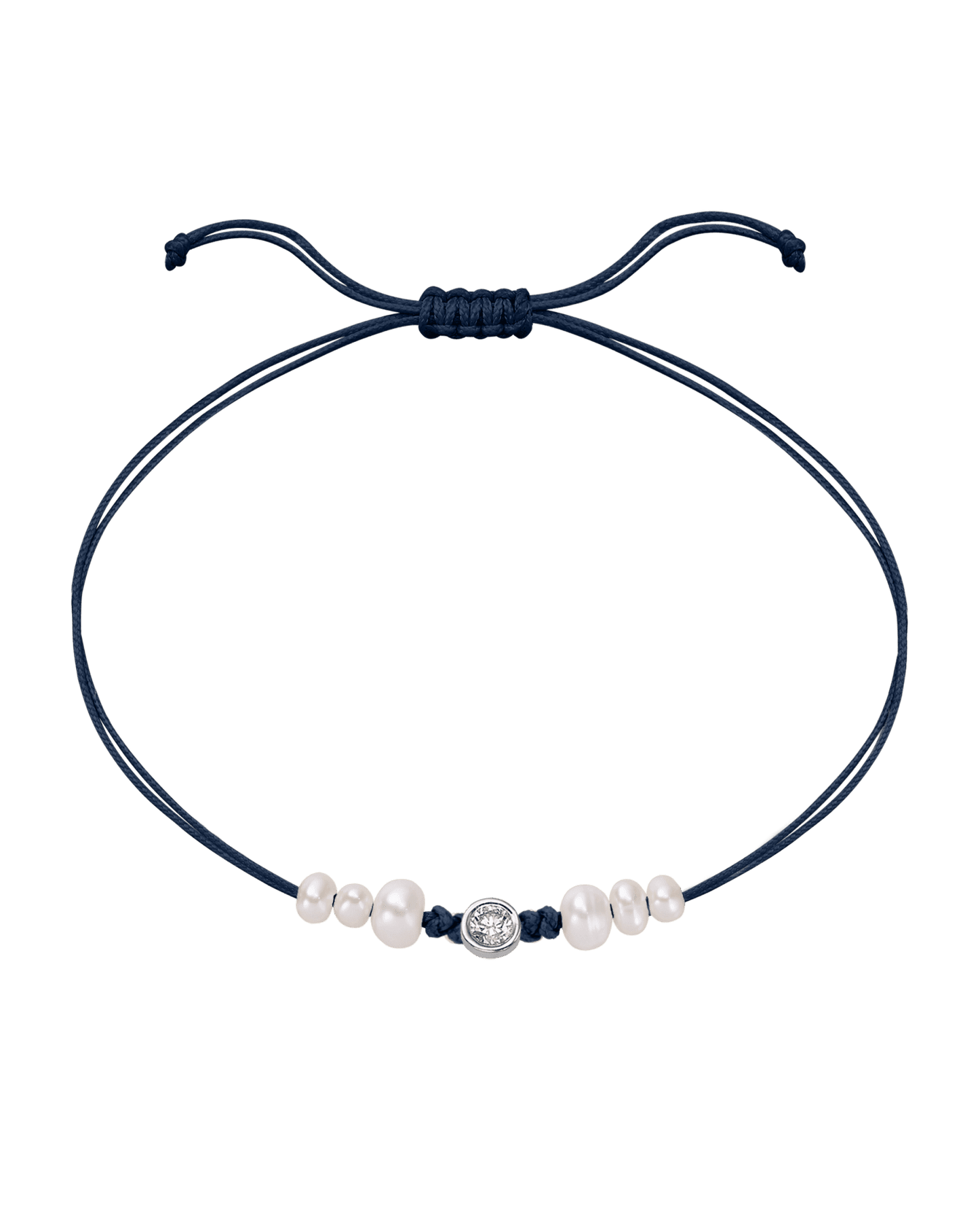 Le String of Love 6 Perles Naturelles - Or Blanc 14 carats Bracelet 14K Solid Gold Bleu Marine Large: 0.10 carats 