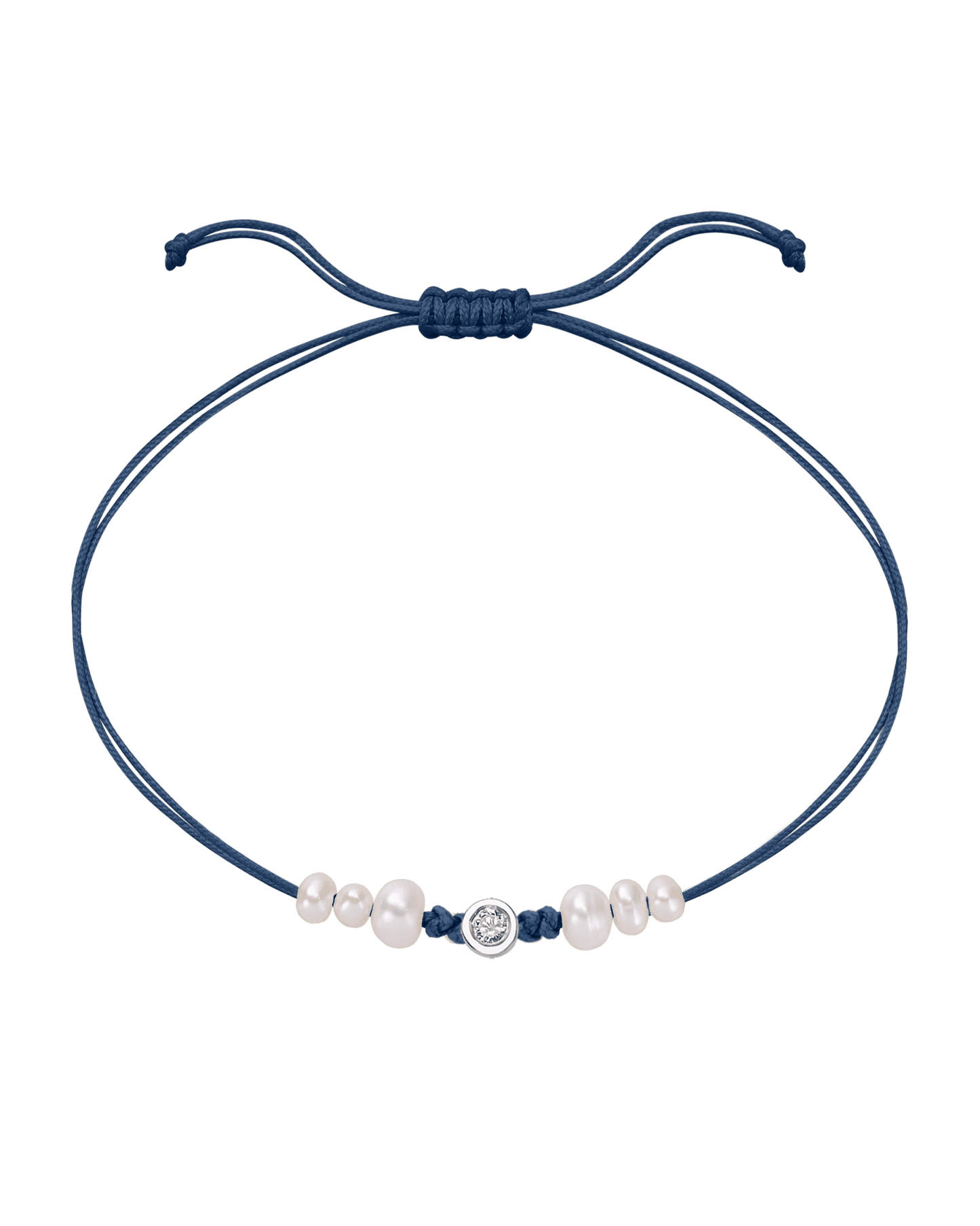 Le String of Love 6 Perles Naturelles - Or Blanc 14 carats Bracelet 14K Solid Gold Bleu Indigo Medium: 0.05 carats 